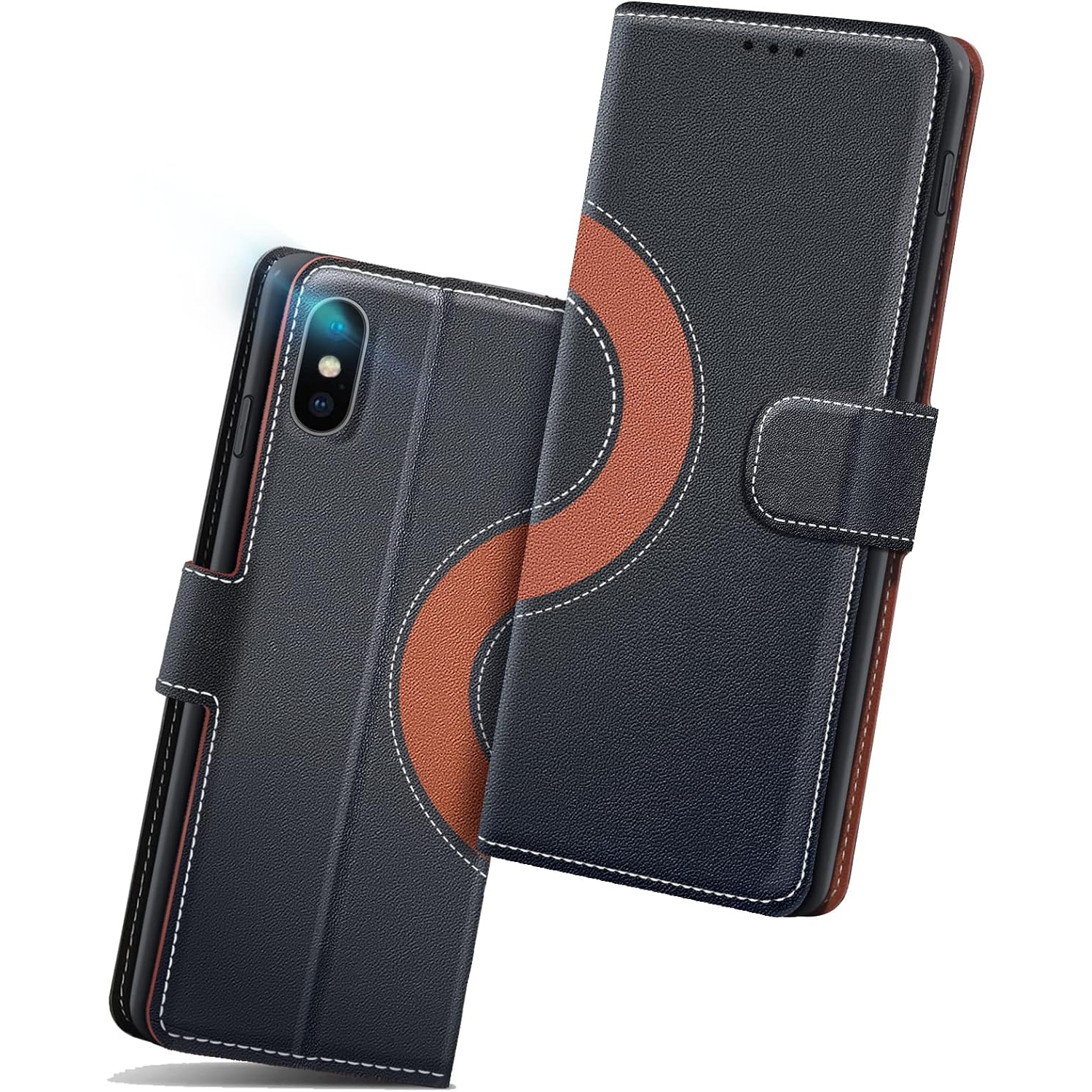 Wallet Case for iPhone X/XS, RFID Card Slot Holder, Shock Resistant TPU Inner Shell and Leather Flip Cover