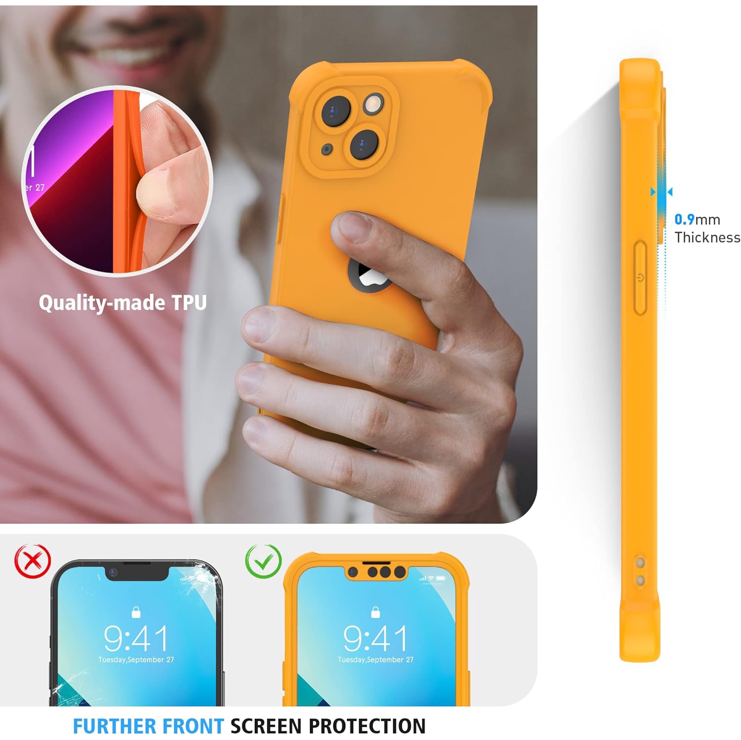 for iPhone 13 Mini Case with [2 Tempered Glass Screen Protector],Shockproof Flexible Silicone Back Case