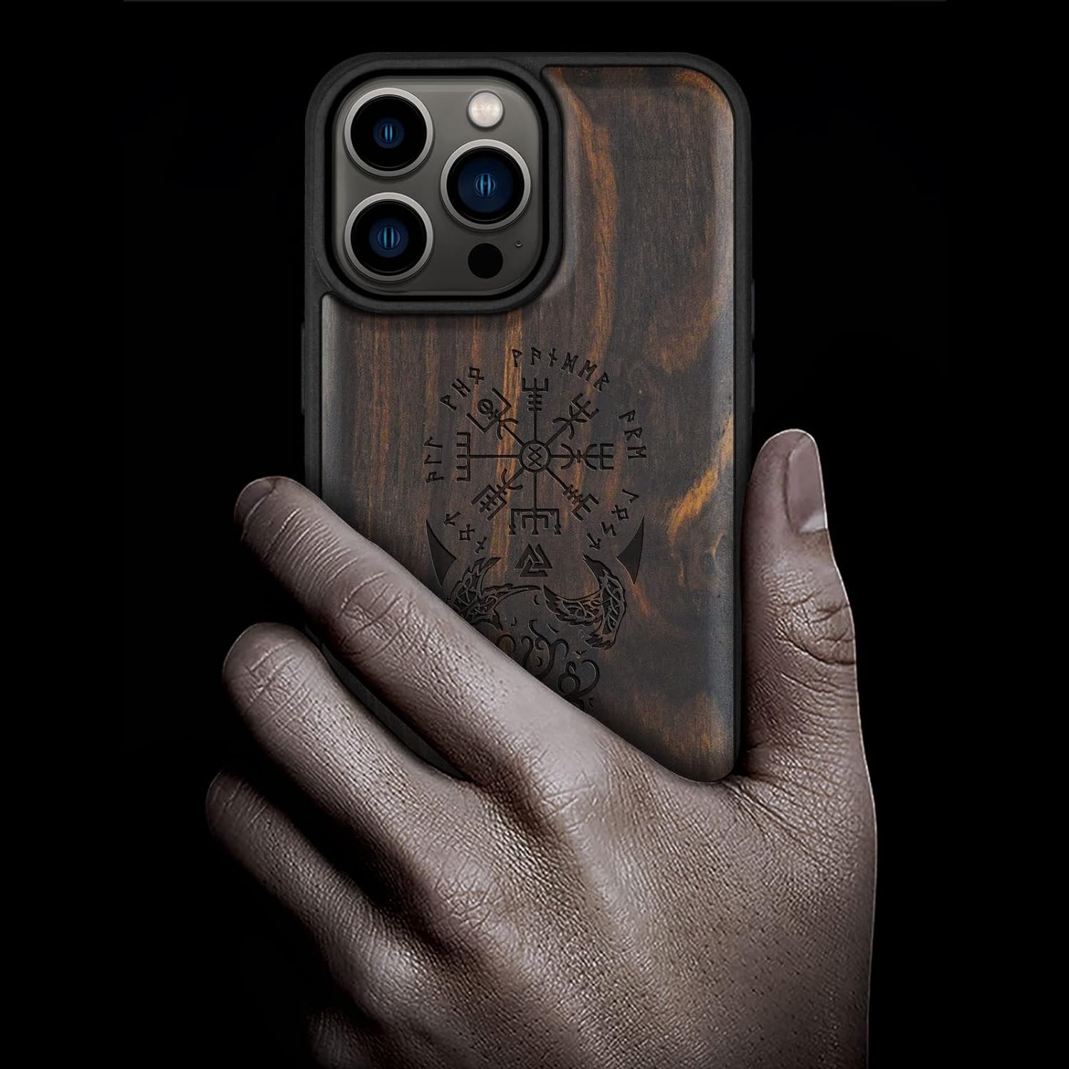 Magnetic Wood Case for iPhone 14 Pro Max [Natural Wood & Black Soft TPU] Shockproof Protective Cover Unique &