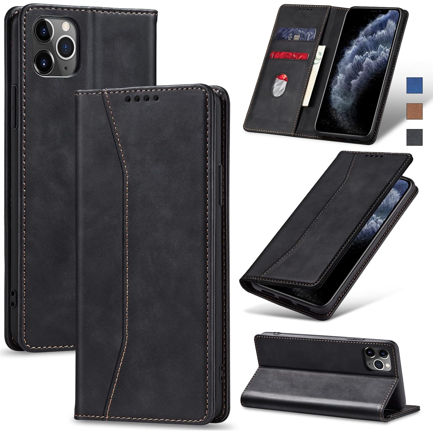 Flip Wallet Case for iPhone 11 Pro Max,Leather Magnetic Folio Cover with Card Holder,Kickstand - TPU Shockproof