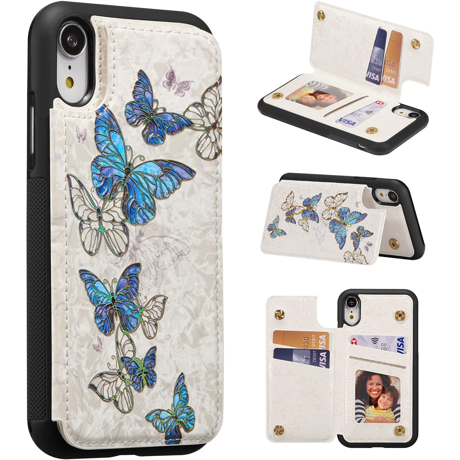 Wallet Case for iPhone XR with Card Holders, PU Leather Cover Kickstand RFID Blocking Double Magnetic Rilievo