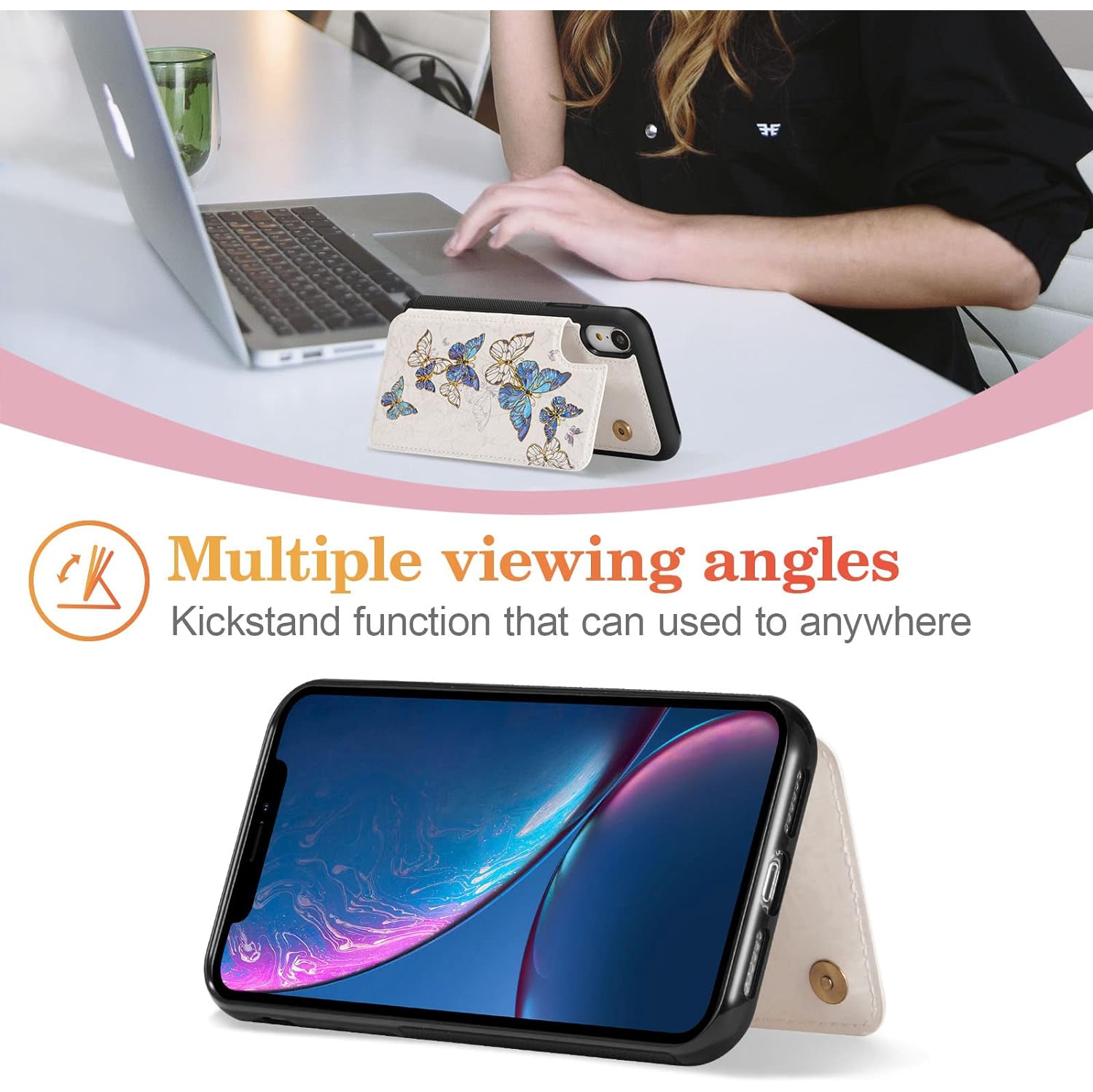 Wallet Case for iPhone XR with Card Holders, PU Leather Cover Kickstand RFID Blocking Double Magnetic Rilievo