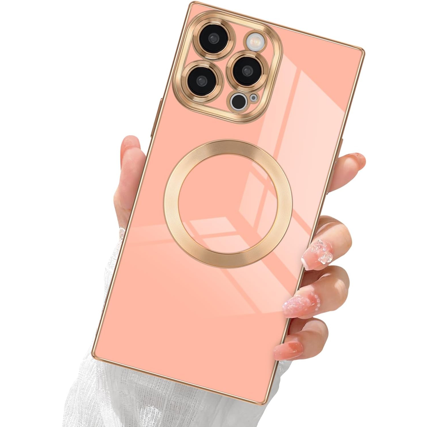 for iPhone 13 Pro Max Magnetic Case, Luxury Plating Edge Square Case for Women Girls Men Soft TPU Bumper