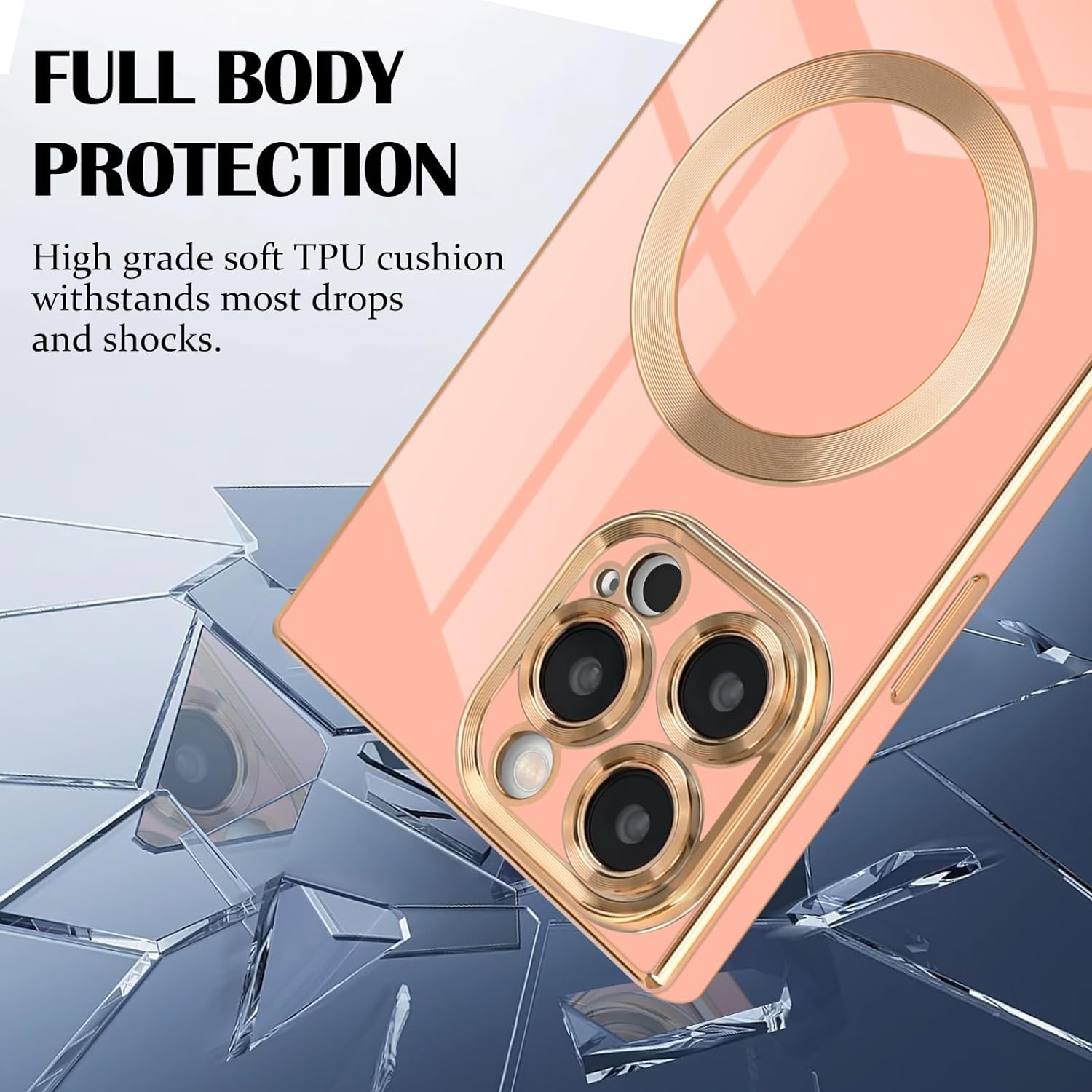 for iPhone 13 Pro Max Magnetic Case, Luxury Plating Edge Square Case for Women Girls Men Soft TPU Bumper