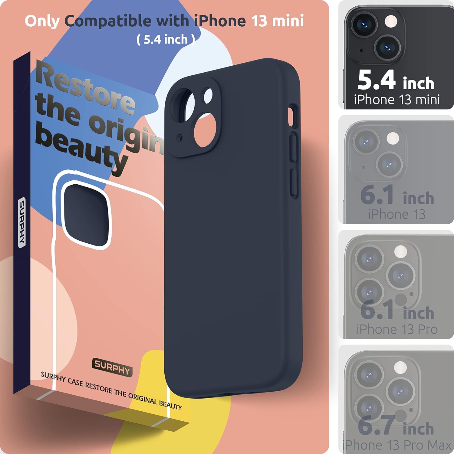 Designed for iPhone 13 Mini Case with Screen Protector, Liquid