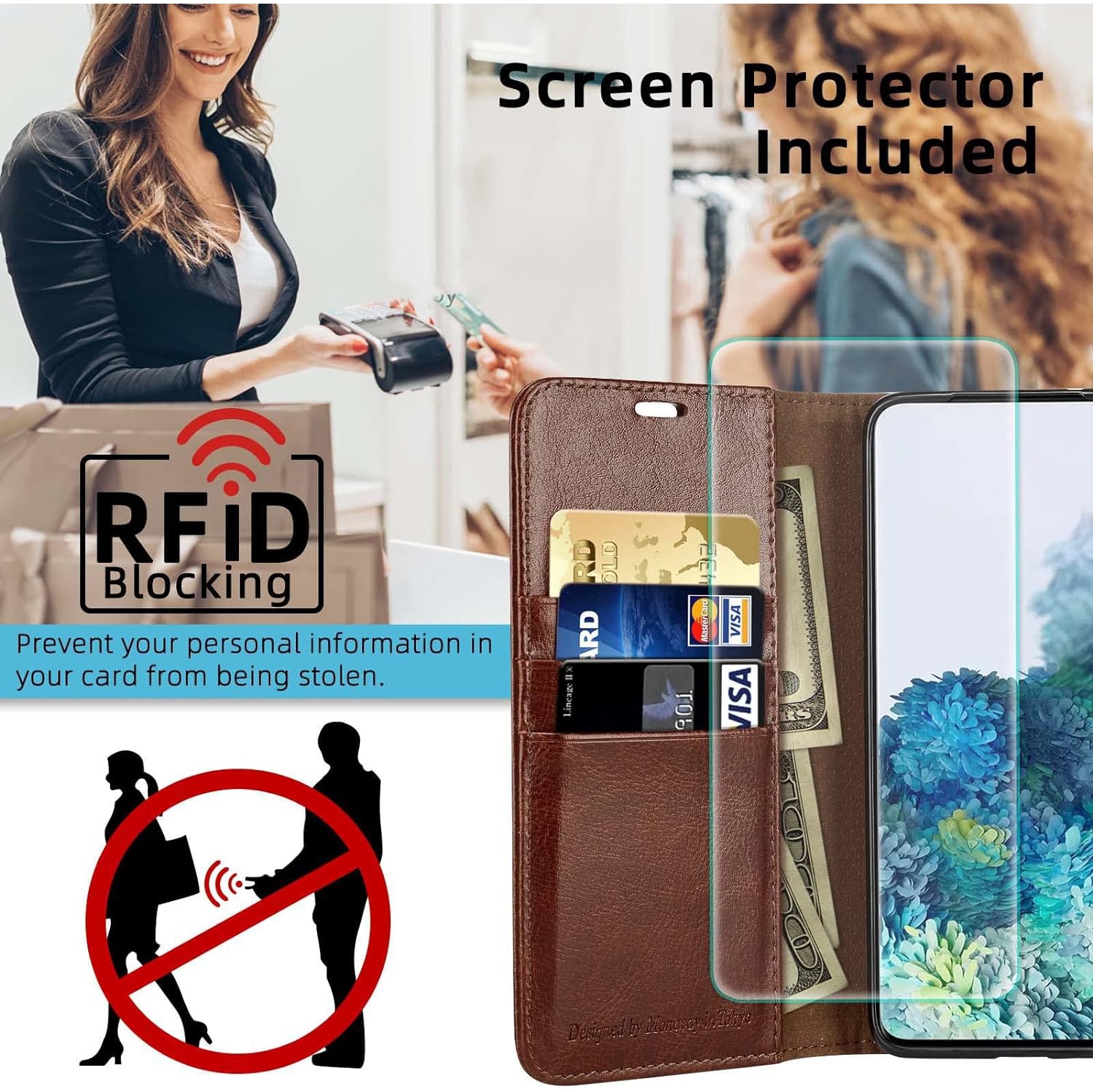 iPhone 11 Pro Wallet Case,5.8-inch, [Glass Screen Protector Included][RFID Blocking] Flip Folio Leather Cell