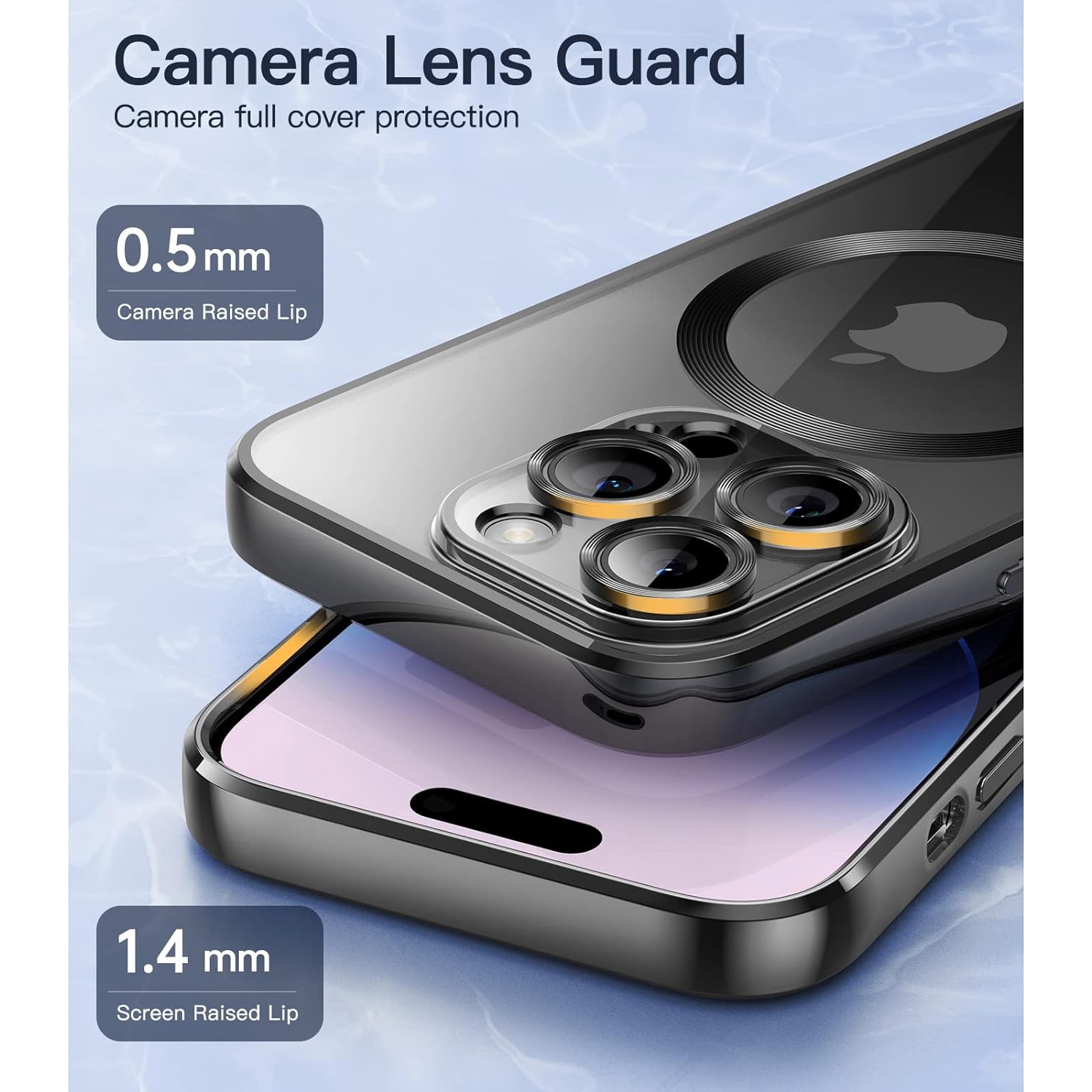 Étui électroplaqué pour iPhone 14 Pro de 6,1 po, objectif de caméra protection complète,