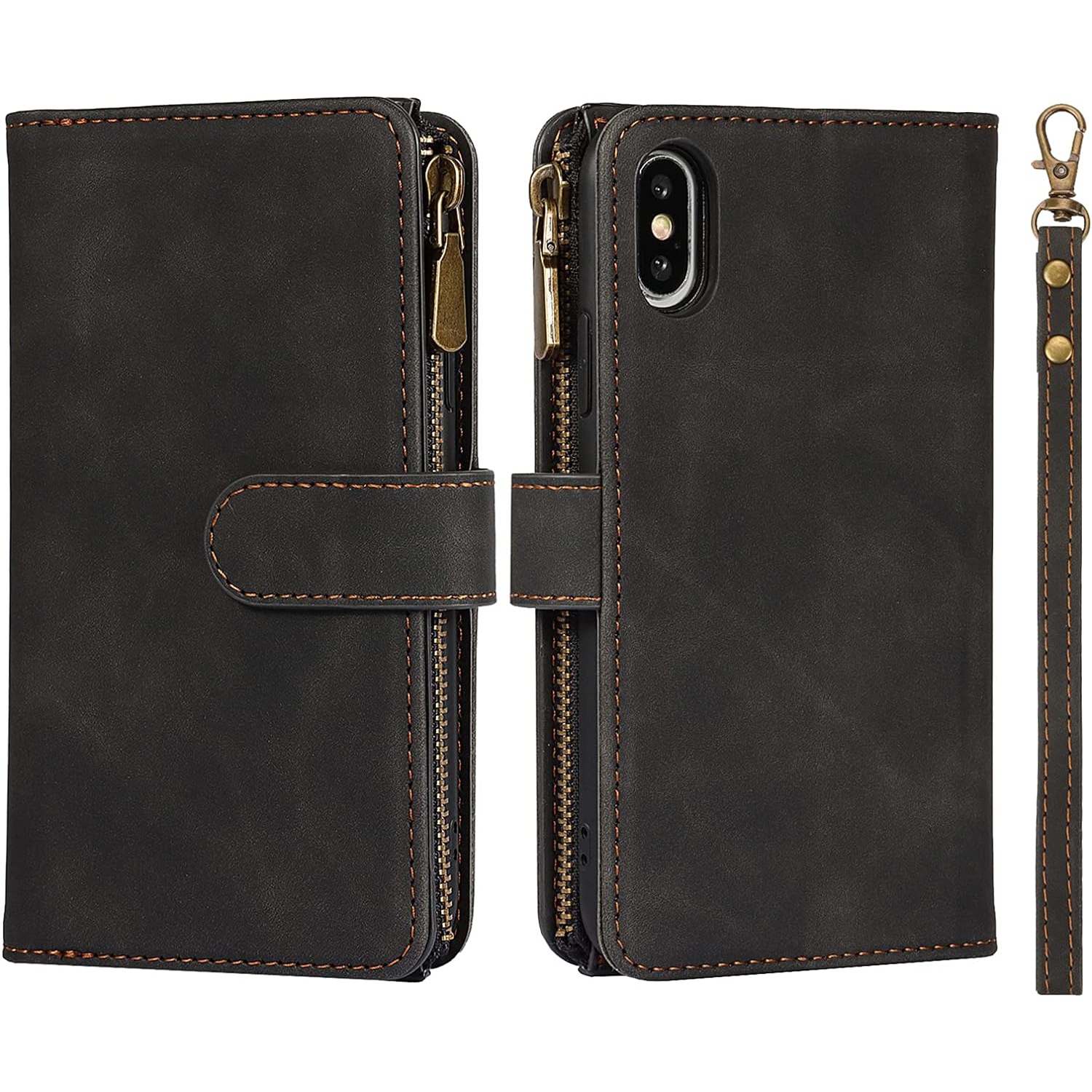 for iPhone X/iPhone Xs Wallet Case,2 in 1 Detachable Flip Wallet Case with Zipper [Premium Leather][6 Card