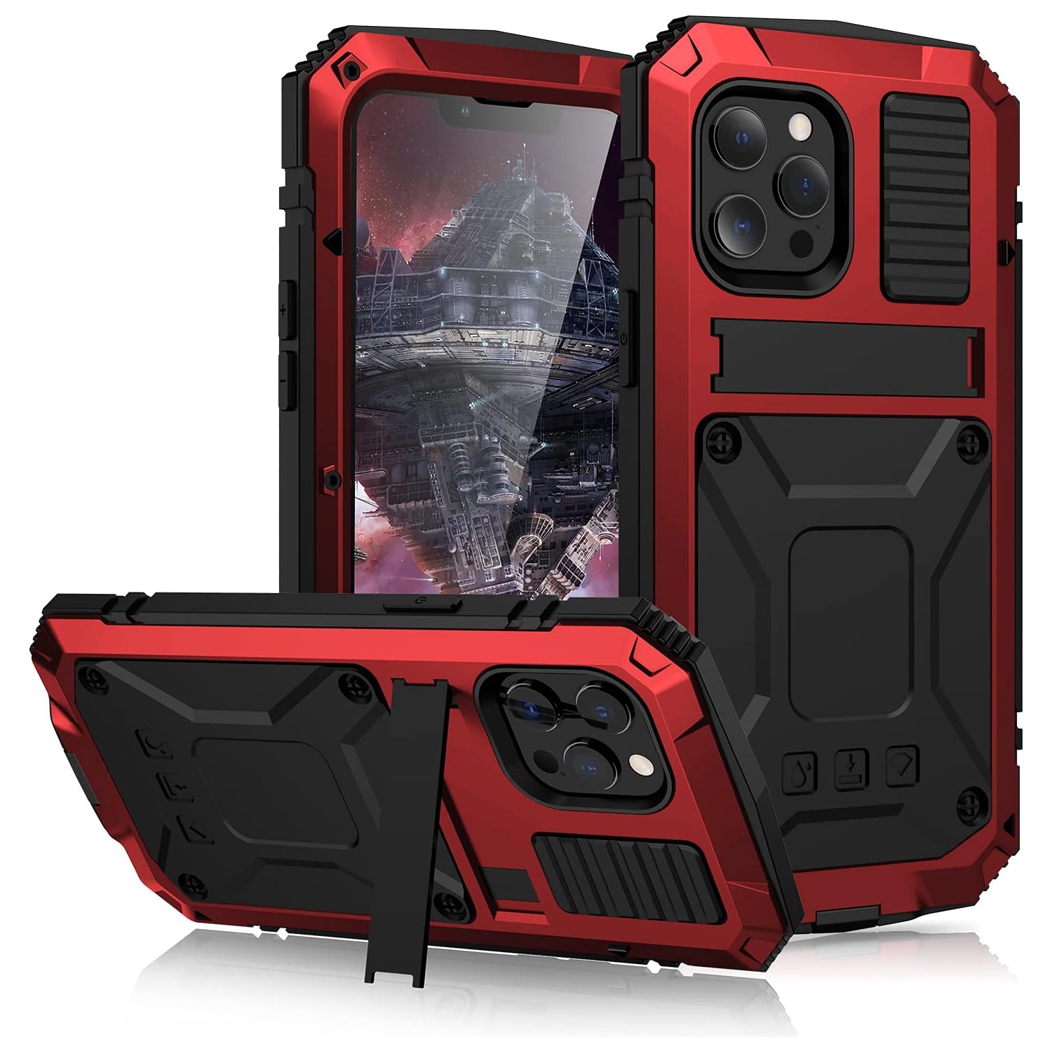 for iPhone 13 Pro Case,Waterproof Shockproof Hard Case Aluminum Metal Gorilla Glass Military Heavy Duty Sturdy