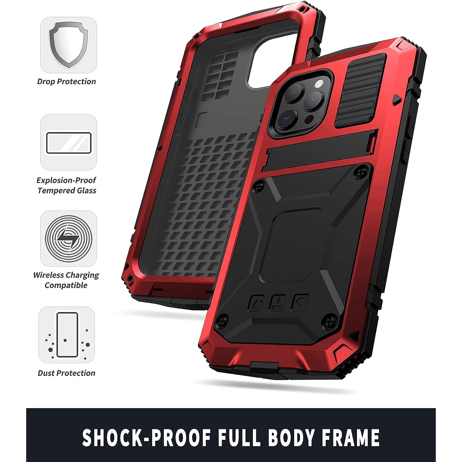 for iPhone 13 Pro Case,Waterproof Shockproof Hard Case Aluminum Metal Gorilla Glass Military Heavy Duty Sturdy
