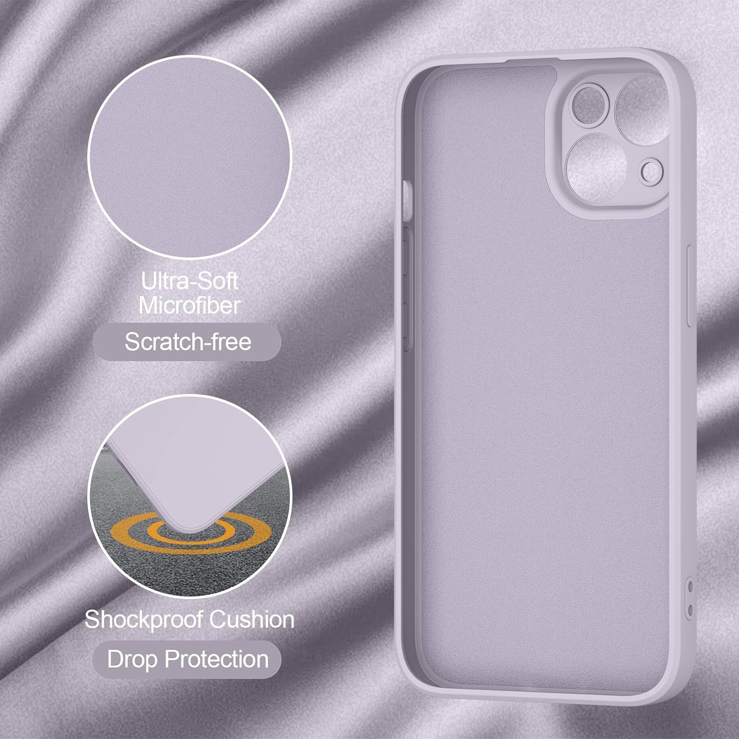 Étui pour iPhone 14, pare-chocs en silicone souple avec doublure en microfibre antichoc et antirayure