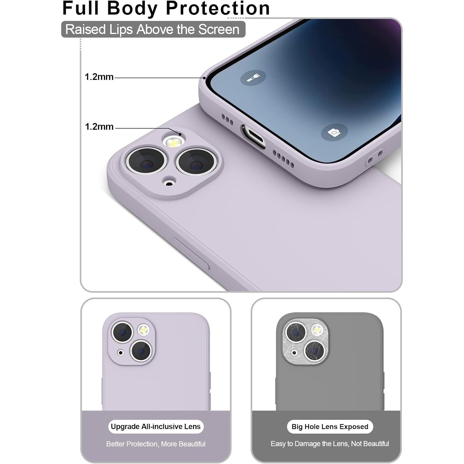 Étui pour iPhone 14, pare-chocs en silicone souple avec doublure en microfibre antichoc et antirayure