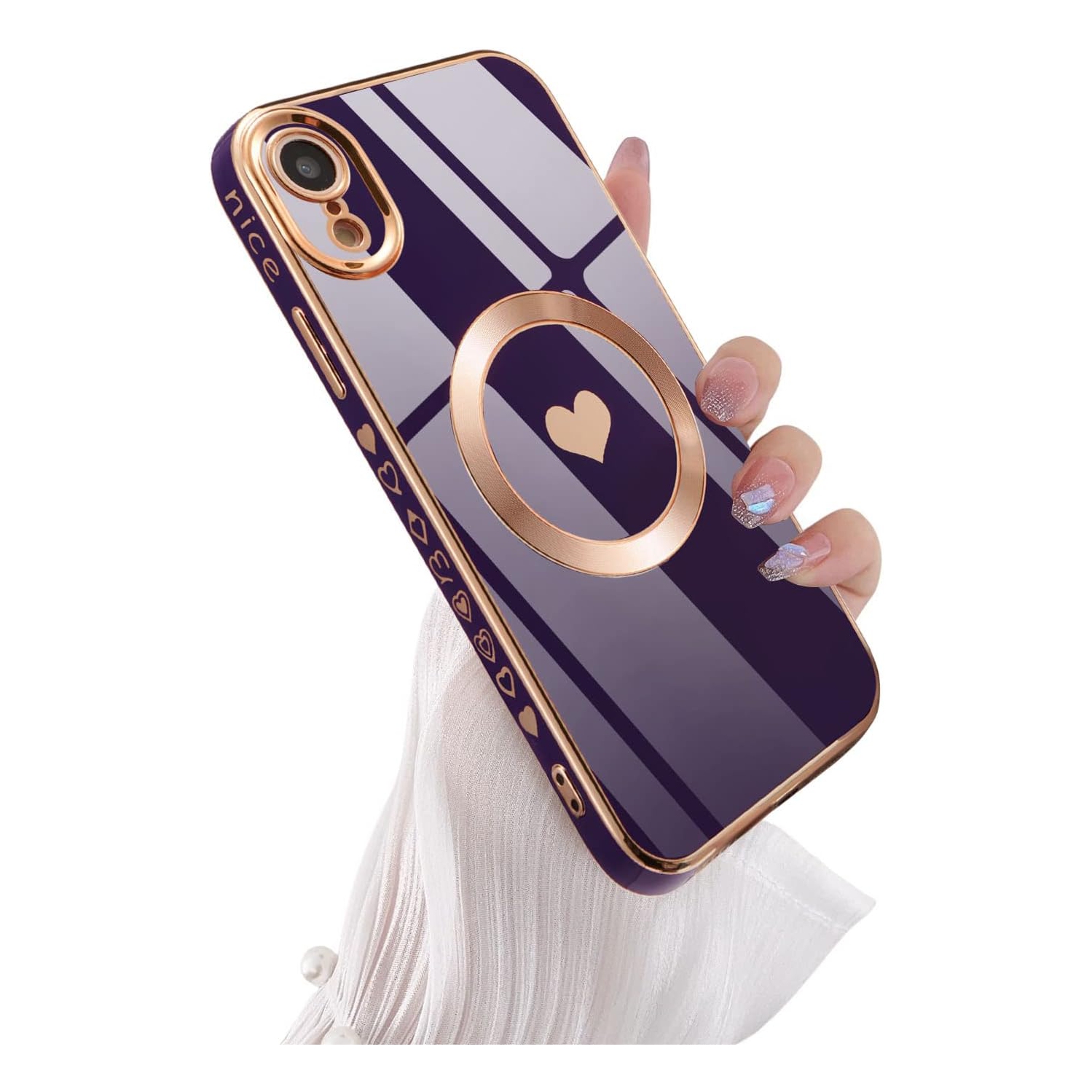 Magnetic Case for iPhone XR, Cute Plating Love Hearts Pattern Case Compatible with MagSafe Charger Soft Bumper