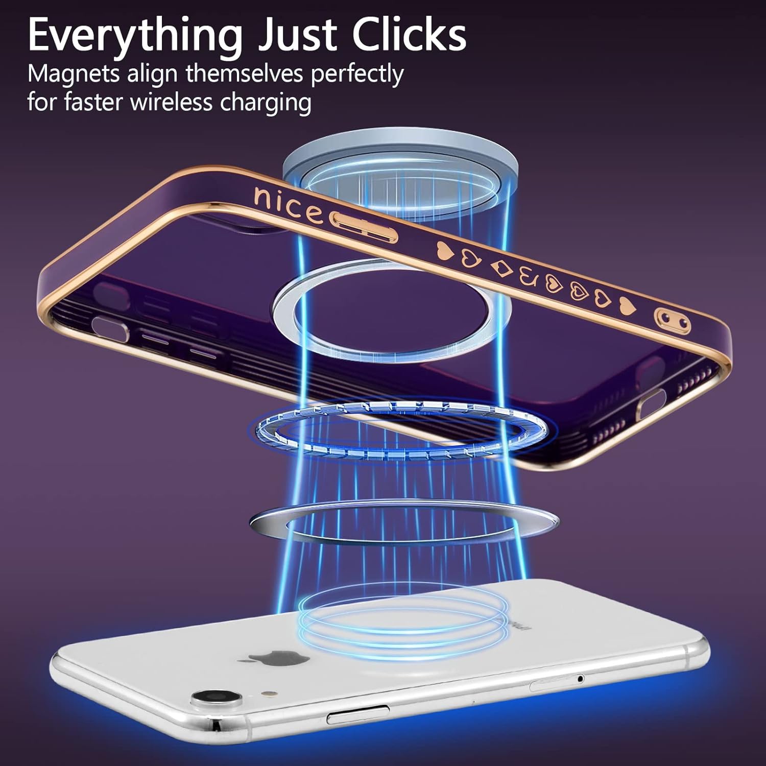 Magnetic Case for iPhone XR, Cute Plating Love Hearts Pattern Case Compatible with MagSafe Charger Soft Bumper