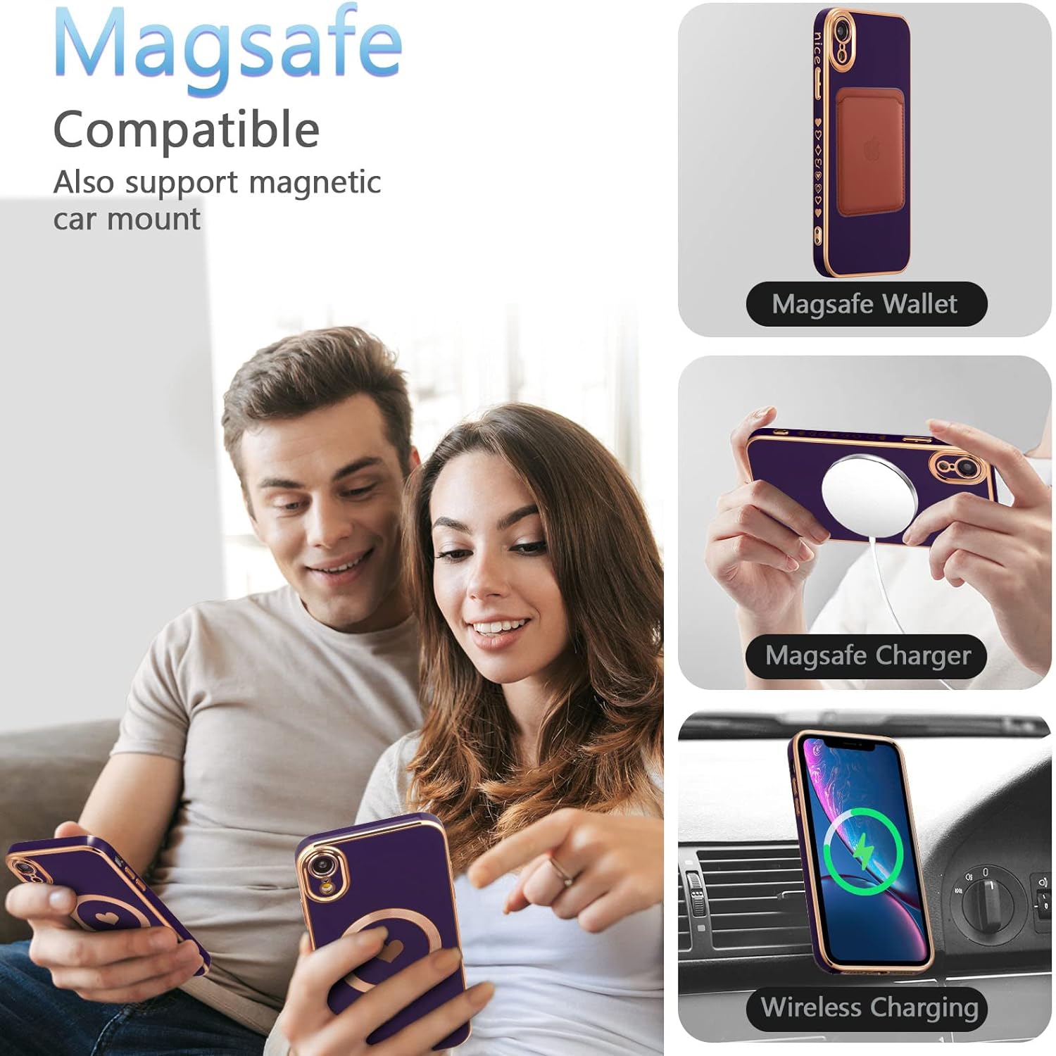 Magnetic Case for iPhone XR, Cute Plating Love Hearts Pattern Case Compatible with MagSafe Charger Soft Bumper