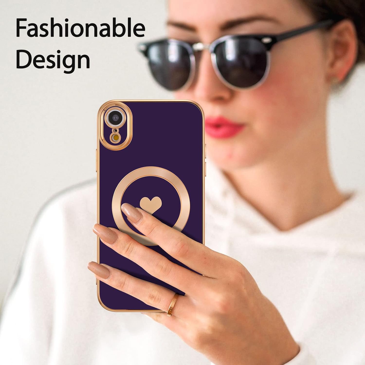 Magnetic Case for iPhone XR, Cute Plating Love Hearts Pattern Case Compatible with MagSafe Charger Soft Bumper