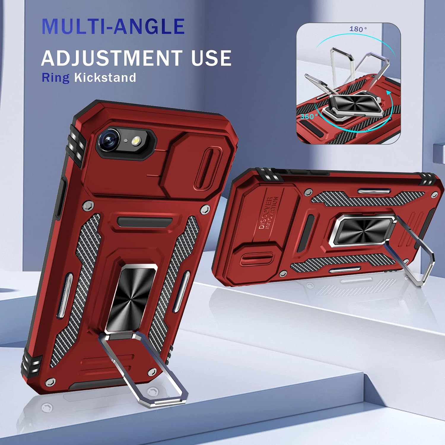 for iPhone SE 2020 Case, iPhone SE 2022 Case with Slide Camera Cover, iPhone 8 Case with Magnetic Kickstand