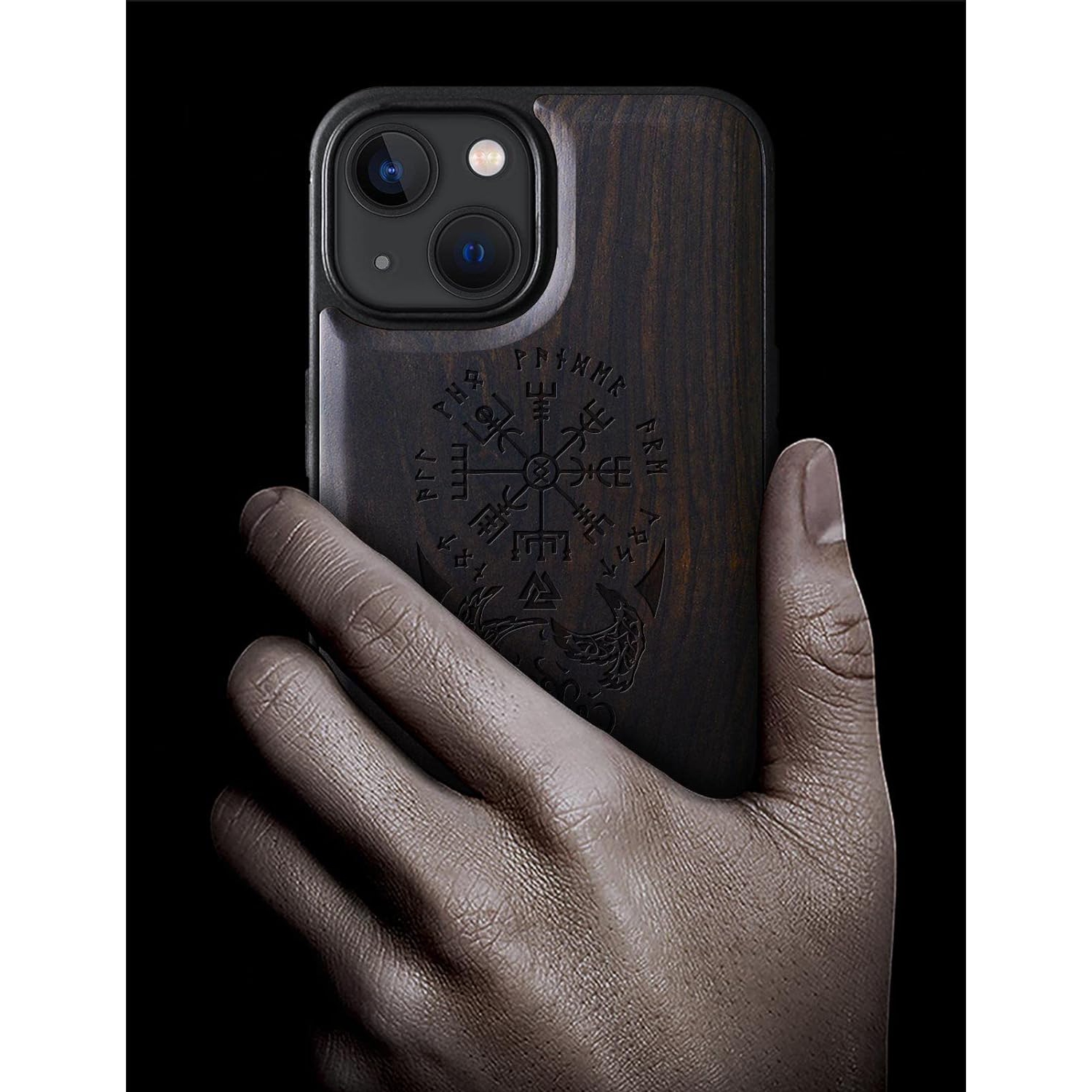 Magnetic Wood Case for iPhone 13 Mini Case [Hard Real Wood & Soft TPU] Shockproof Hybrid Protective Cover
