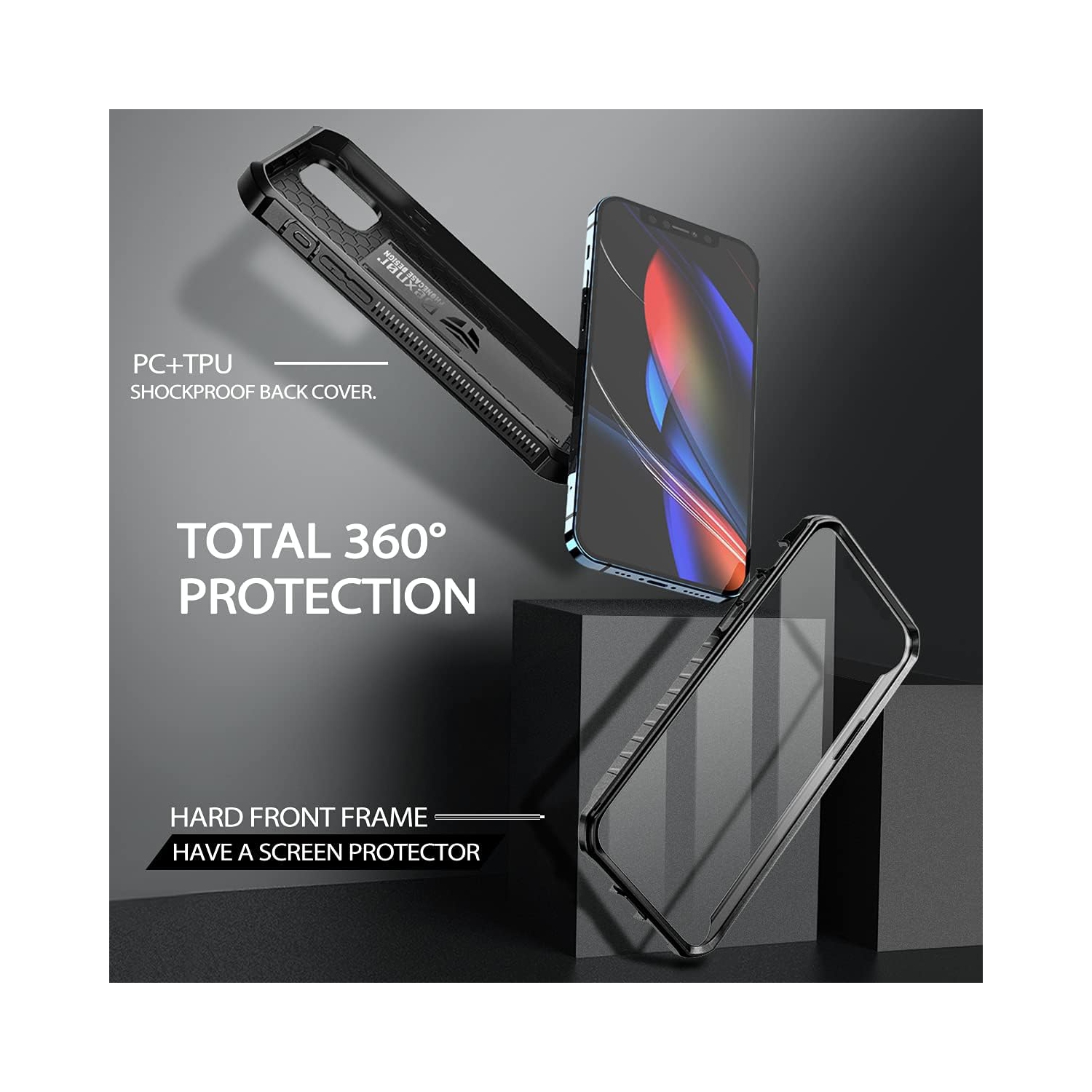 Case Compatible with iPhone 12 & 12 Pro [6.1 inch] 360 Full Body Heavy Duty Military Grade Shockproof Hard Back