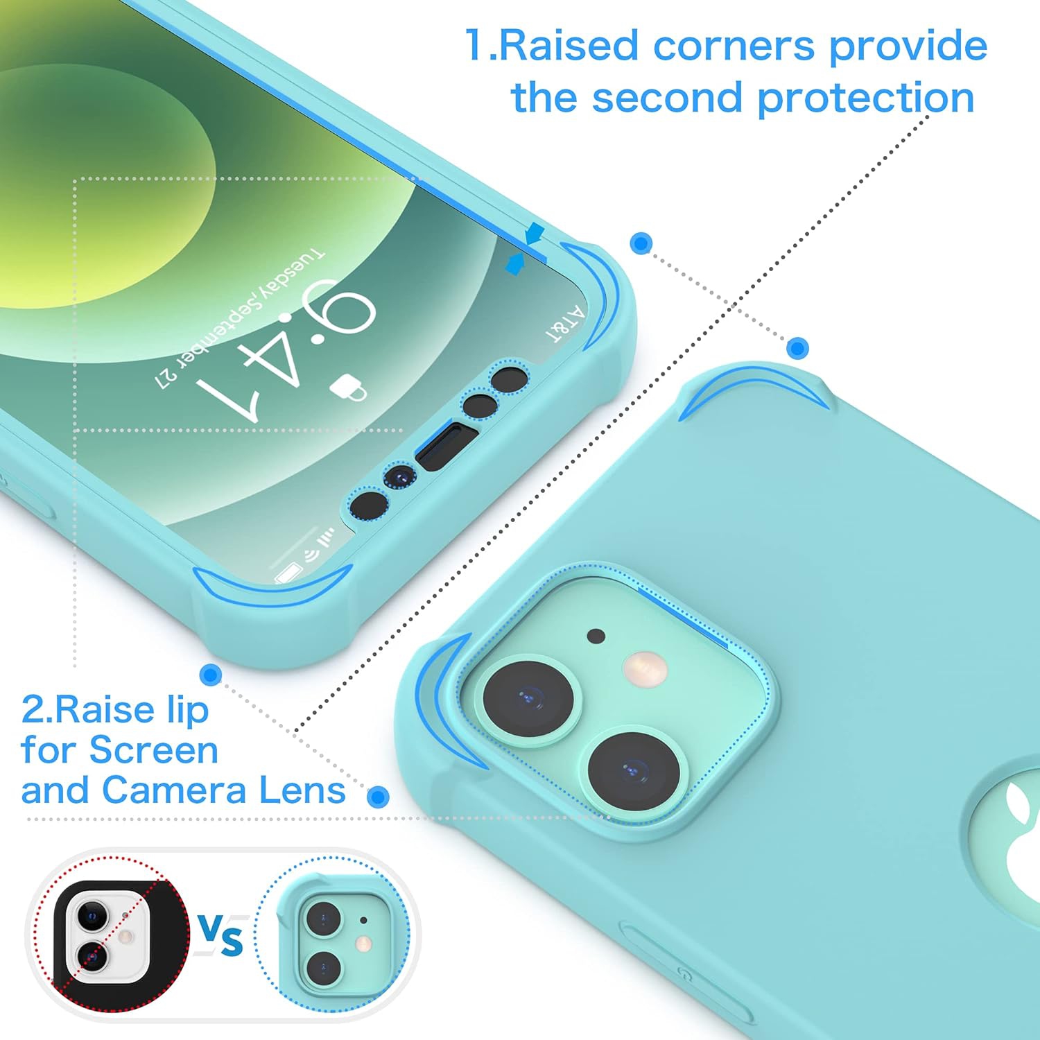 Compatible with iPhone 12 Mini Case with 2 Pack Tempered Glass Screen Protector,Full Body Slim Shockproof Hard