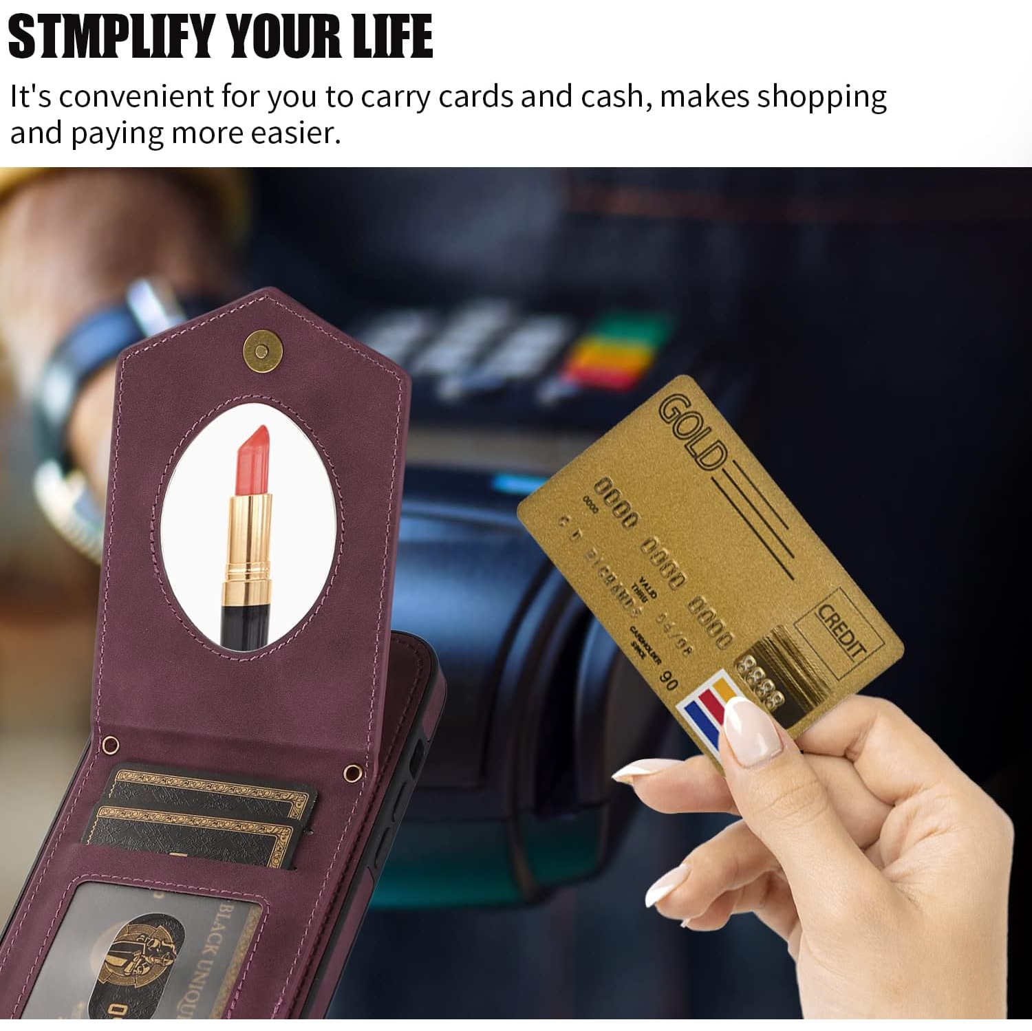 Phone Case for iPhone 11 Pro 5.8 Wallet Cover with Tempered Glass Screen Protector and Mirror Credit Card Holder Slot