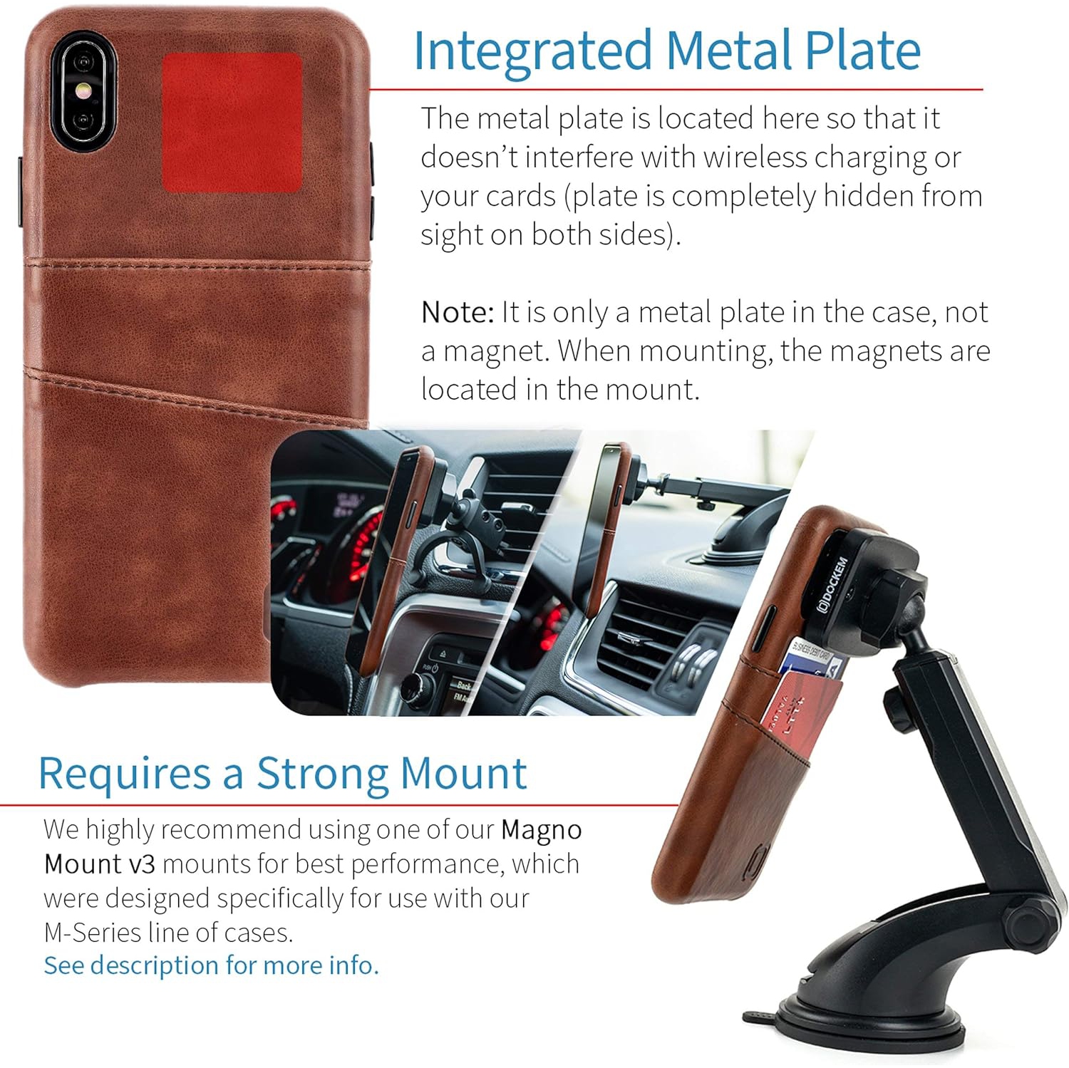 iPhone Xs Max Wallet Case: Built-in Metal Plate for Magnetic Mounting & 2 Credit Card Holders (6.5" Exec M2,
