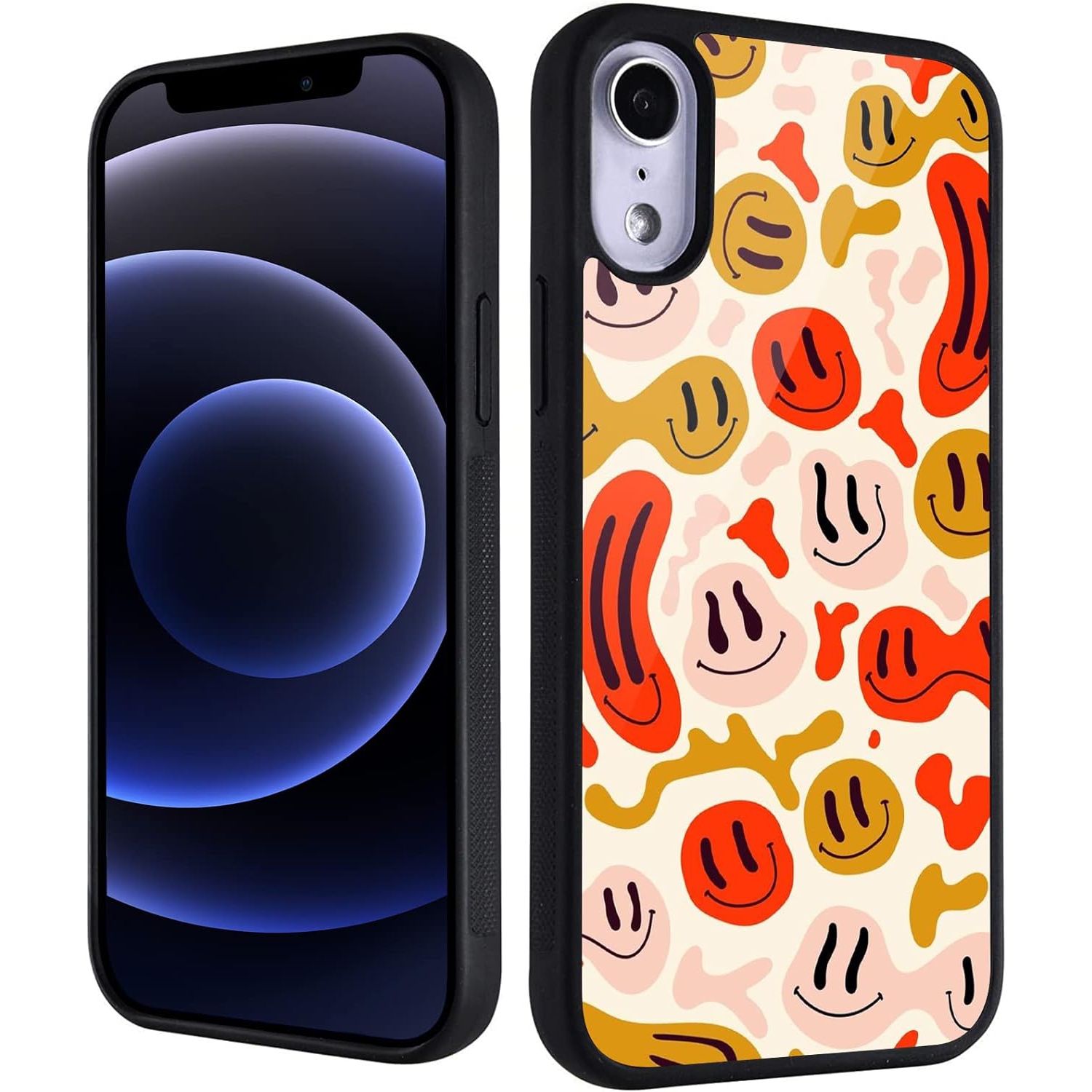 for iPhone XR Girls Women Cute Case Retro Trippy Smiley Face Print Soft TPU Hard Back Shockproof Anti-Scratch