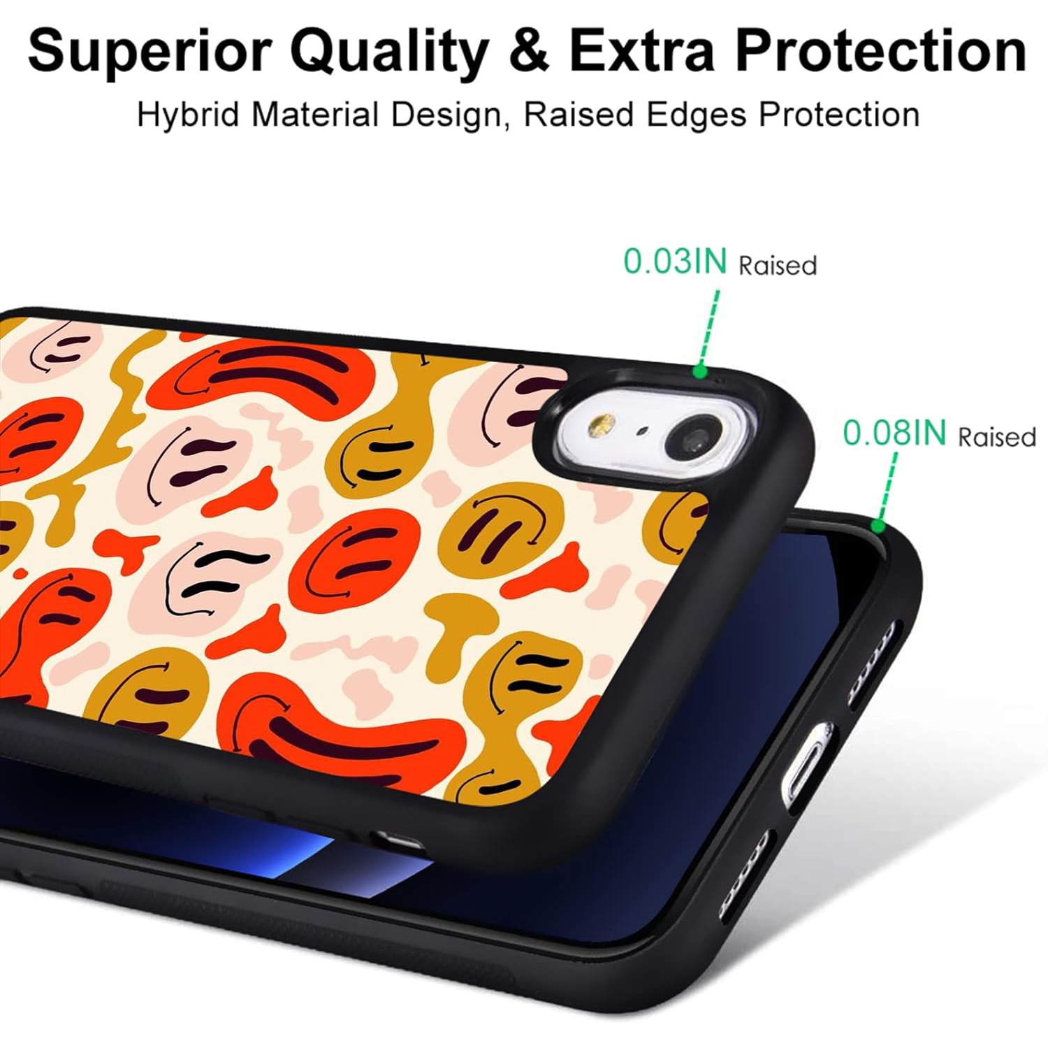 for iPhone XR Girls Women Cute Case Retro Trippy Smiley Face Print Soft TPU Hard Back Shockproof Anti-Scratch