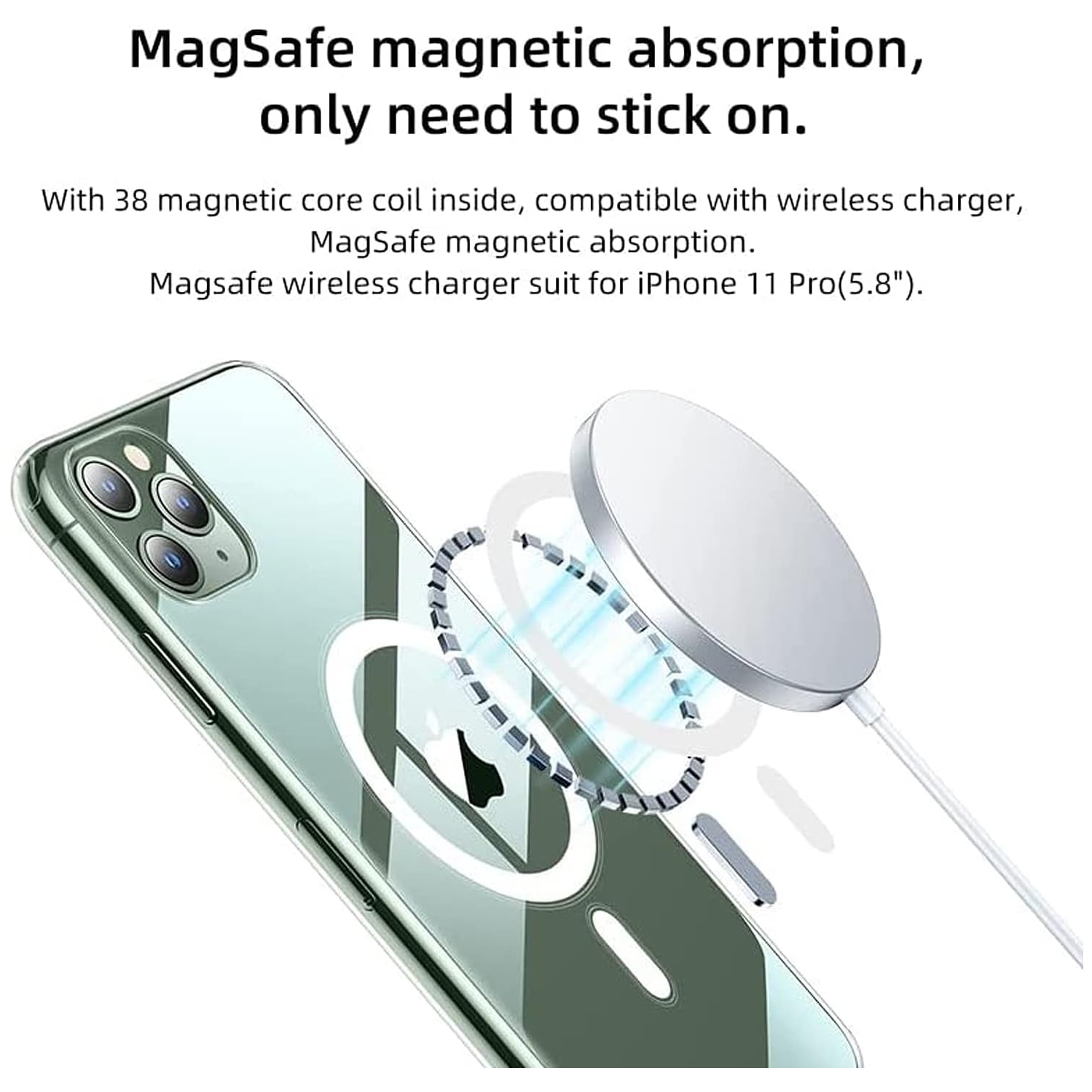 Clear Magnetic Phone Case for iPhone 11 Pro with MagSafe Wireless Charging Anti-Yellow Anti-Fingerprint