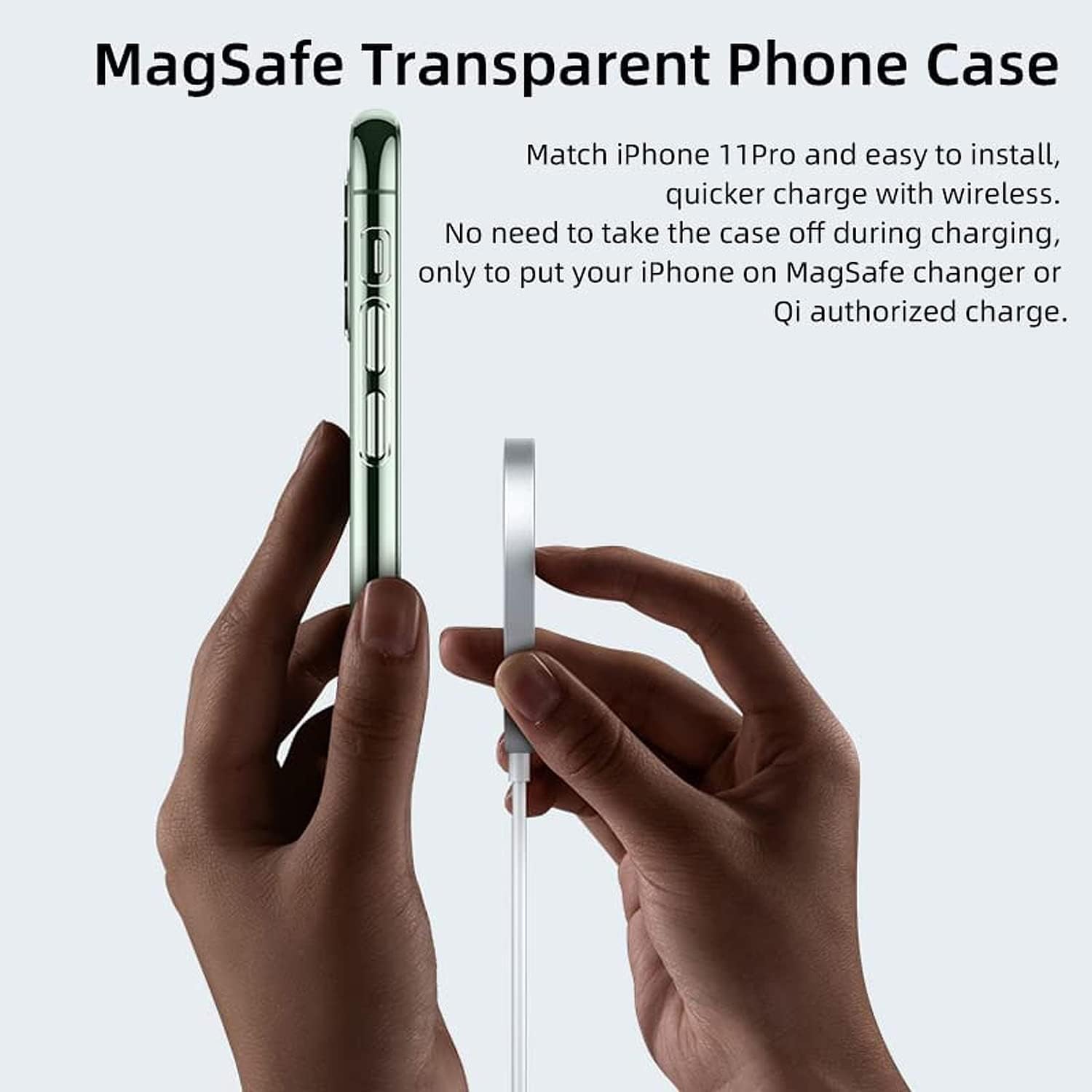 Clear Magnetic Phone Case for iPhone 11 Pro with MagSafe Wireless Charging Anti-Yellow Anti-Fingerprint