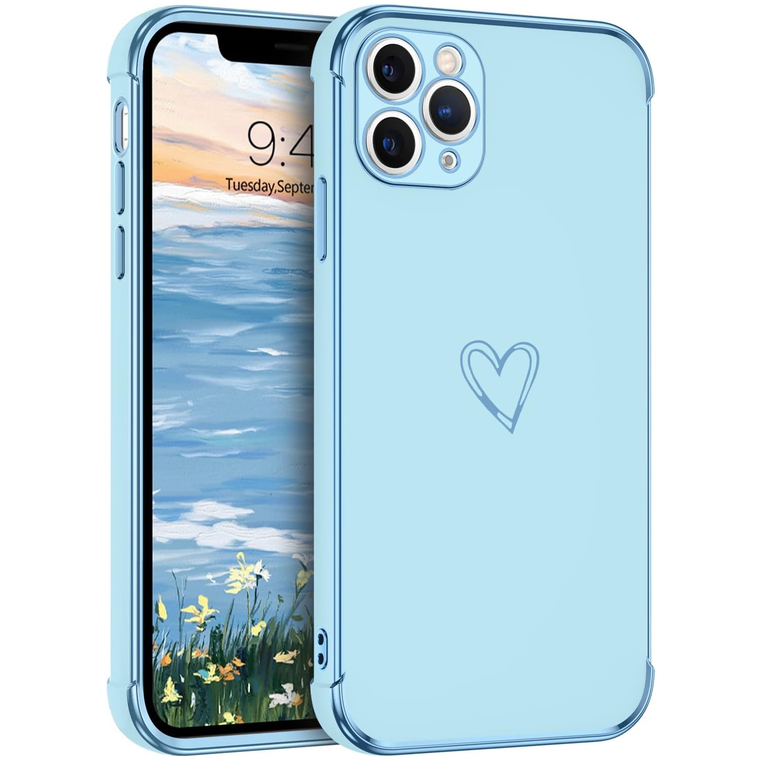 iPhone 11 Pro Max Case Cute Heart Pattern Soft TPU Plating Cover for Women Girls with Camera Protection & 4