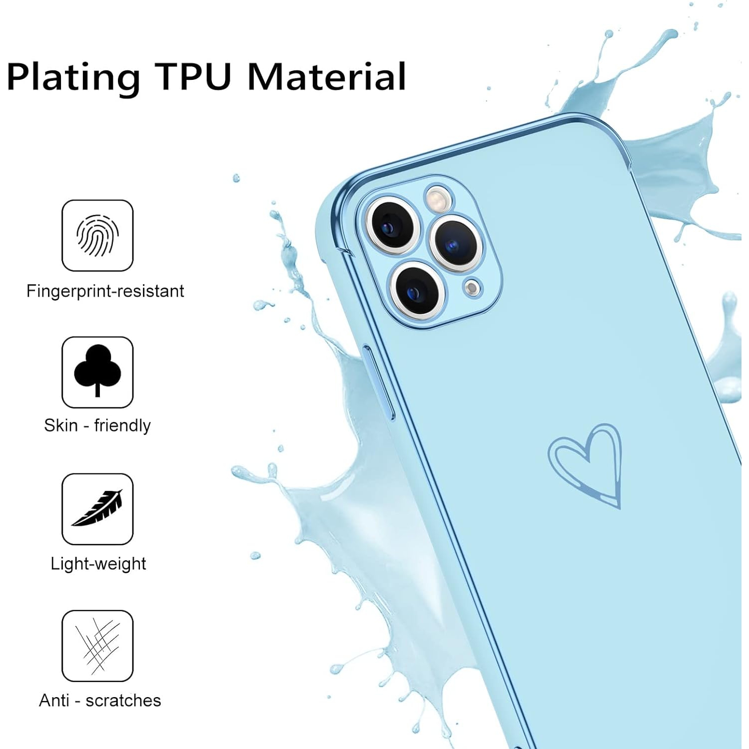 iPhone 11 Pro Max Case Cute Heart Pattern Soft TPU Plating Cover for Women Girls with Camera Protection & 4