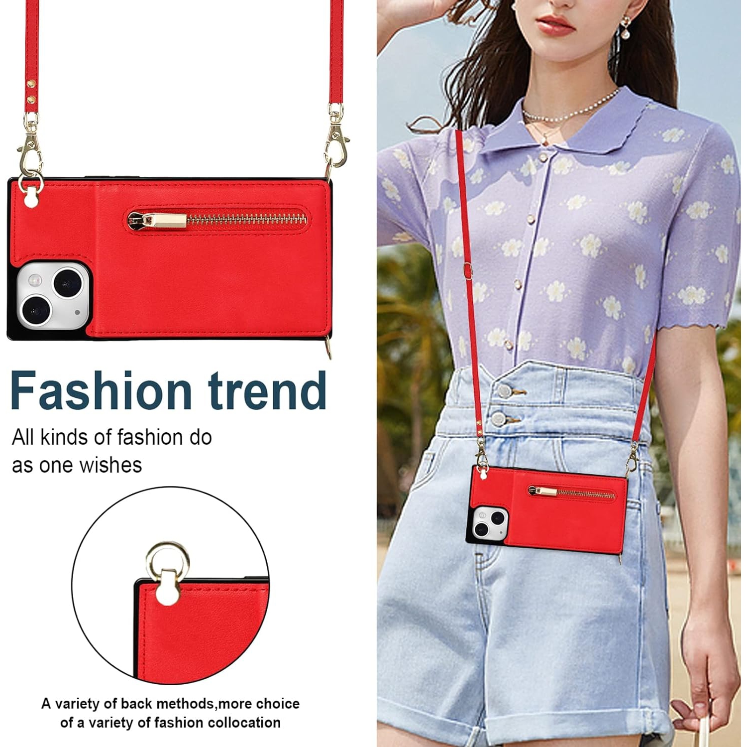 Crossbody Phone Case for iPhone 13 Mini Case with Card Holder for Women,iPhone 13 Mini Case Wallet with Strap