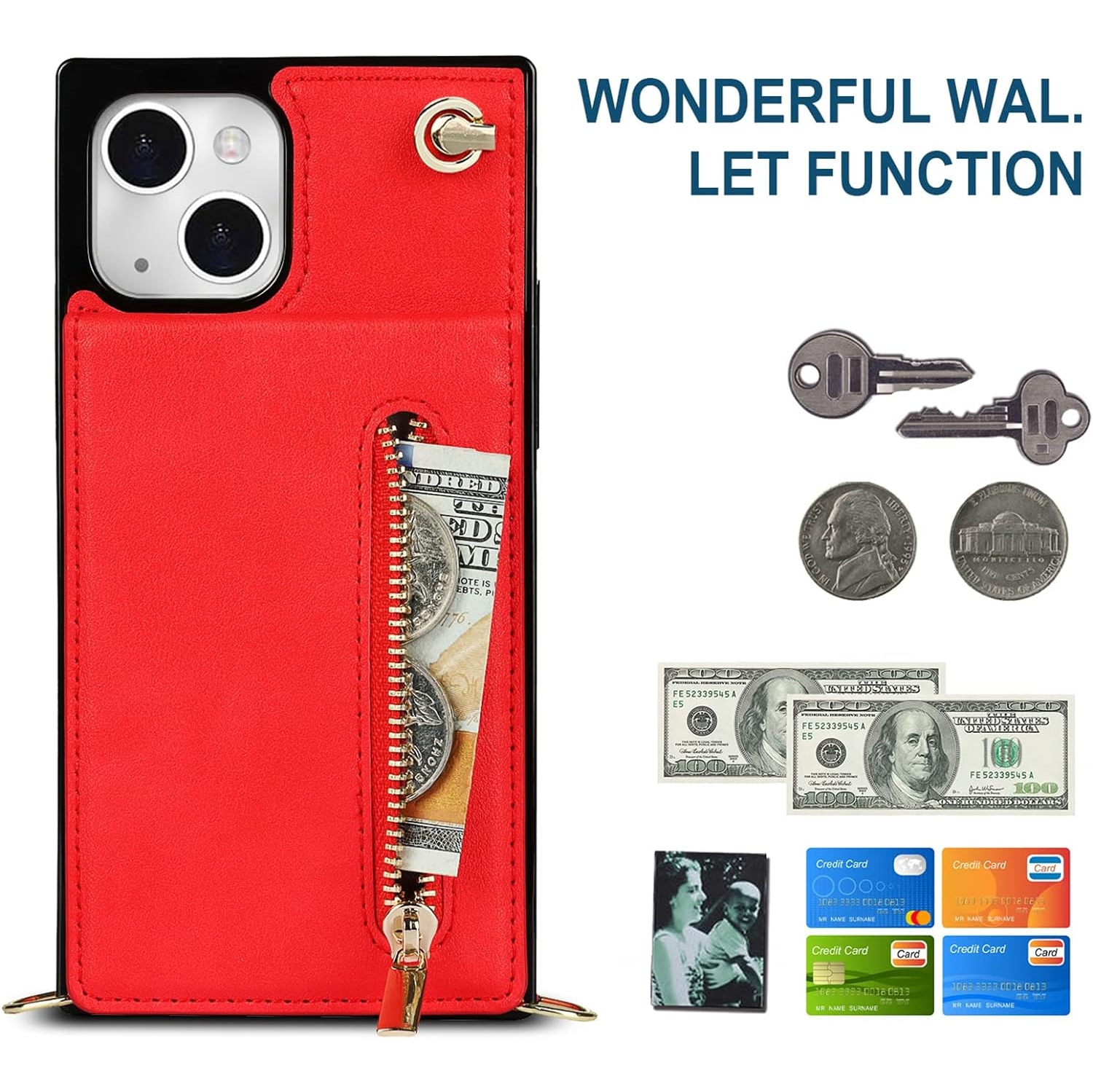 Crossbody Phone Case for iPhone 13 Mini Case with Card Holder for Women,iPhone 13 Mini Case Wallet with Strap