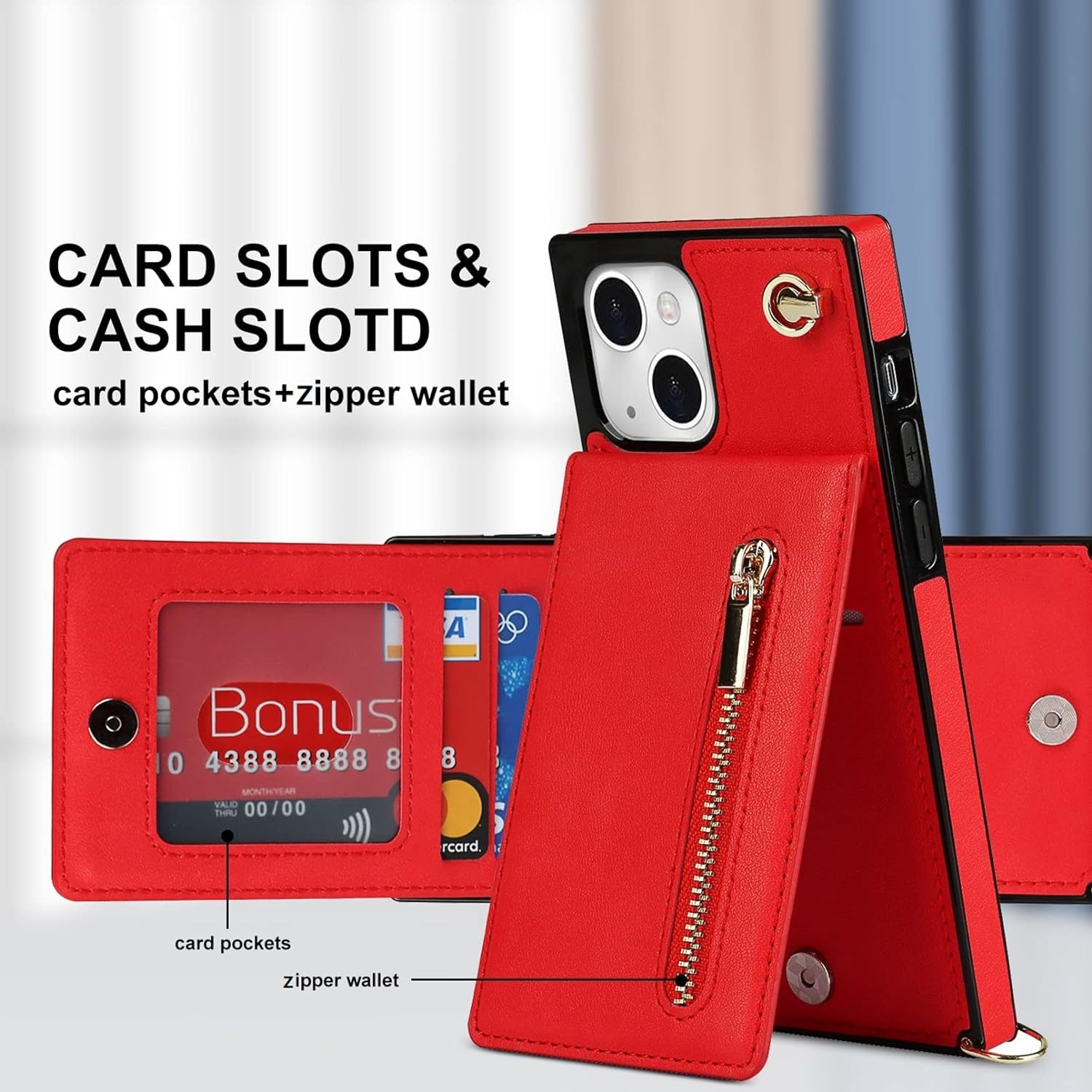 Crossbody Phone Case for iPhone 13 Mini Case with Card Holder for Women,iPhone 13 Mini Case Wallet with Strap