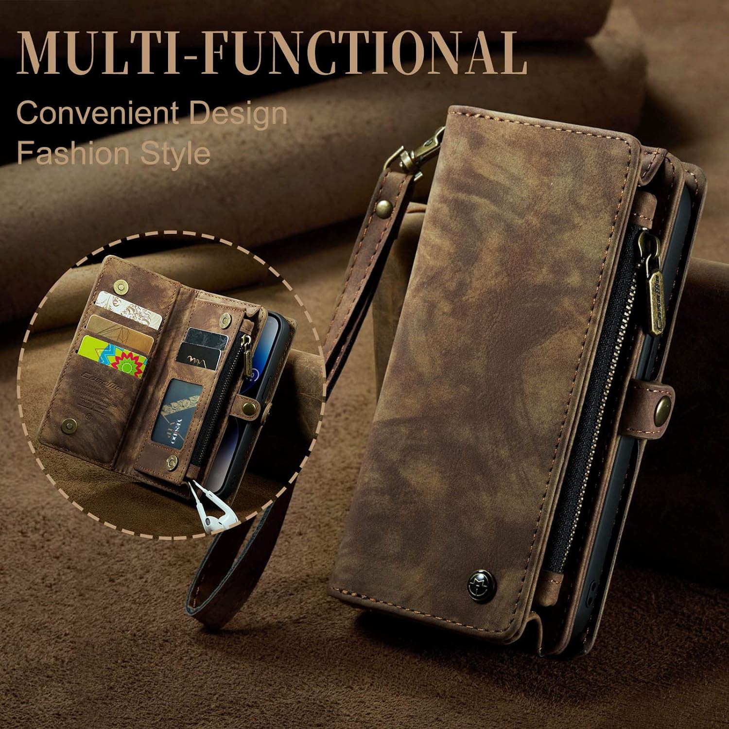 Case for iPhone 14 Pro, Wallet Case w/Magnetic Detachable Cover [11 Card Slots] Clutch Wallet w/Wristlets Money