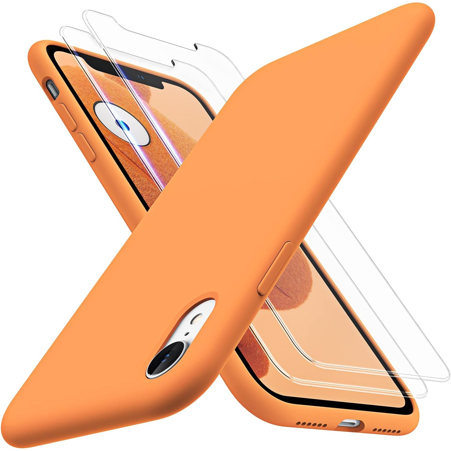 [3 in 1] for iPhone XR Case, with 2 Pack Screen Protector, Slim Liquid Silicone Phone Case for iPhone XR 6.1