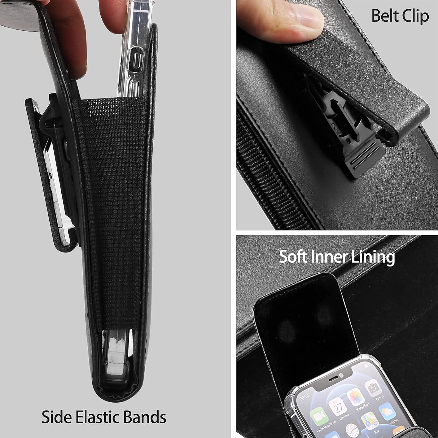 PU Leather Cell Phone Holster Swivel Belt Clip Case Compatible with iPhone 14 13 Pro Max Galaxy S23+ S22+ S21+ S20 FE