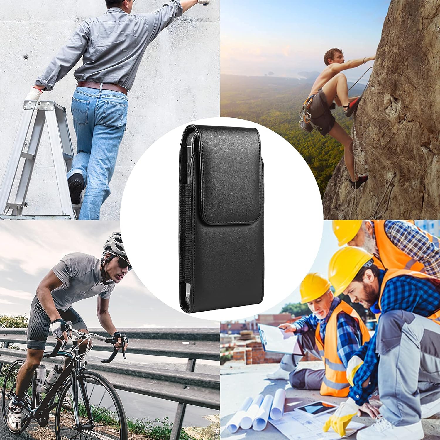 PU Leather Cell Phone Holster Swivel Belt Clip Case Compatible with iPhone 14 13 Pro Max Galaxy S23+ S22+ S21+ S20 FE