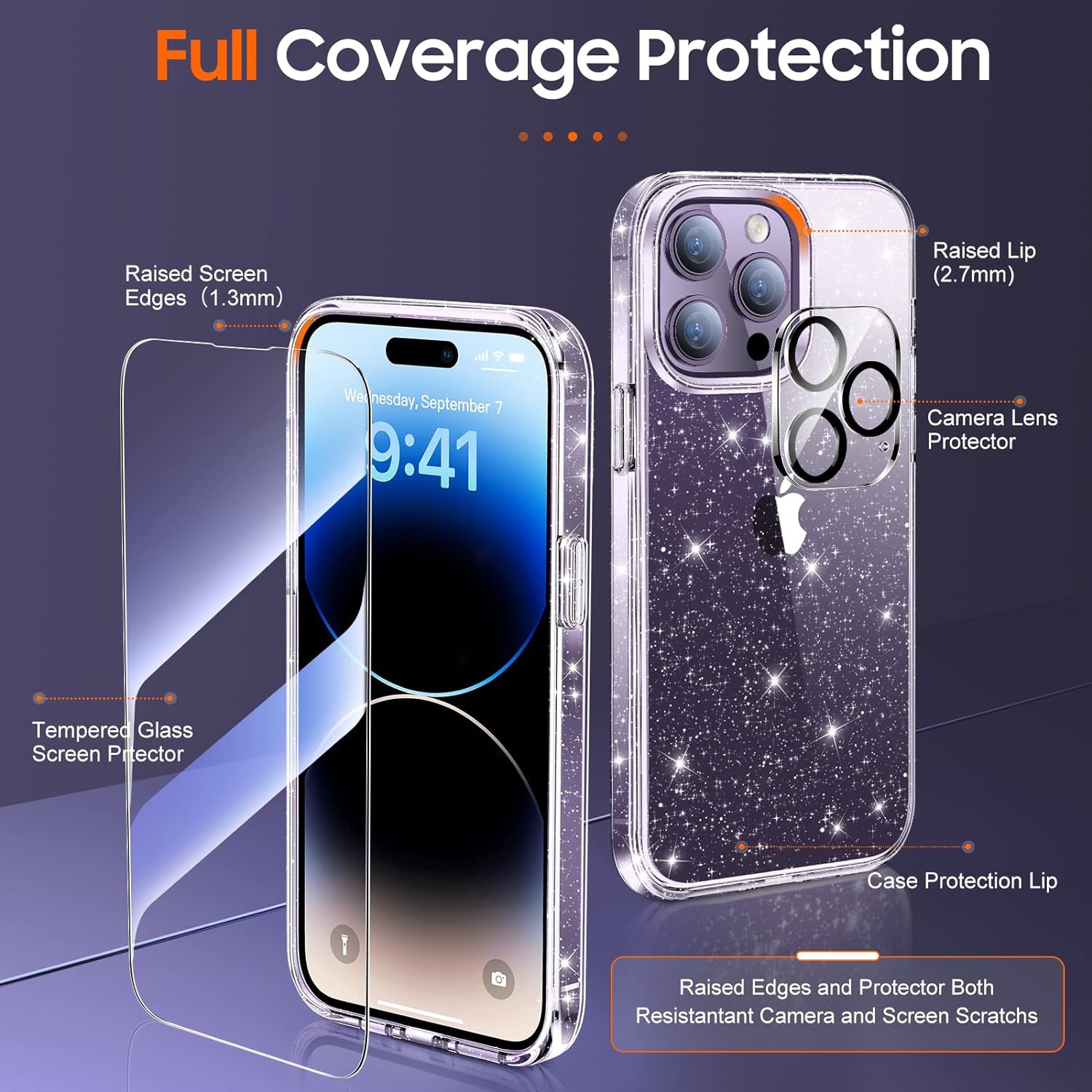 [5 in 1] Designed for iPhone 14 Pro Case [Anti Yellowing] with 2 Tempered Glass Screen Protector +2pcs Camera