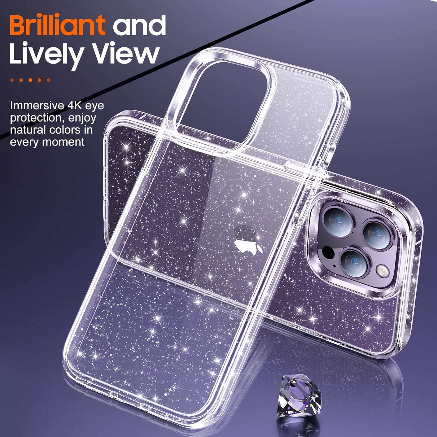 [5 in 1] Designed for iPhone 14 Pro Case [Anti Yellowing] with 2 Tempered Glass Screen Protector +2pcs Camera