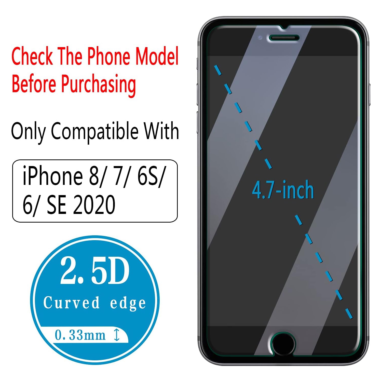 [2-Pack] Screen Protector for iPhone SE 3, iPhone SE 2 (2020) Tempered Glass, Case Friendly,