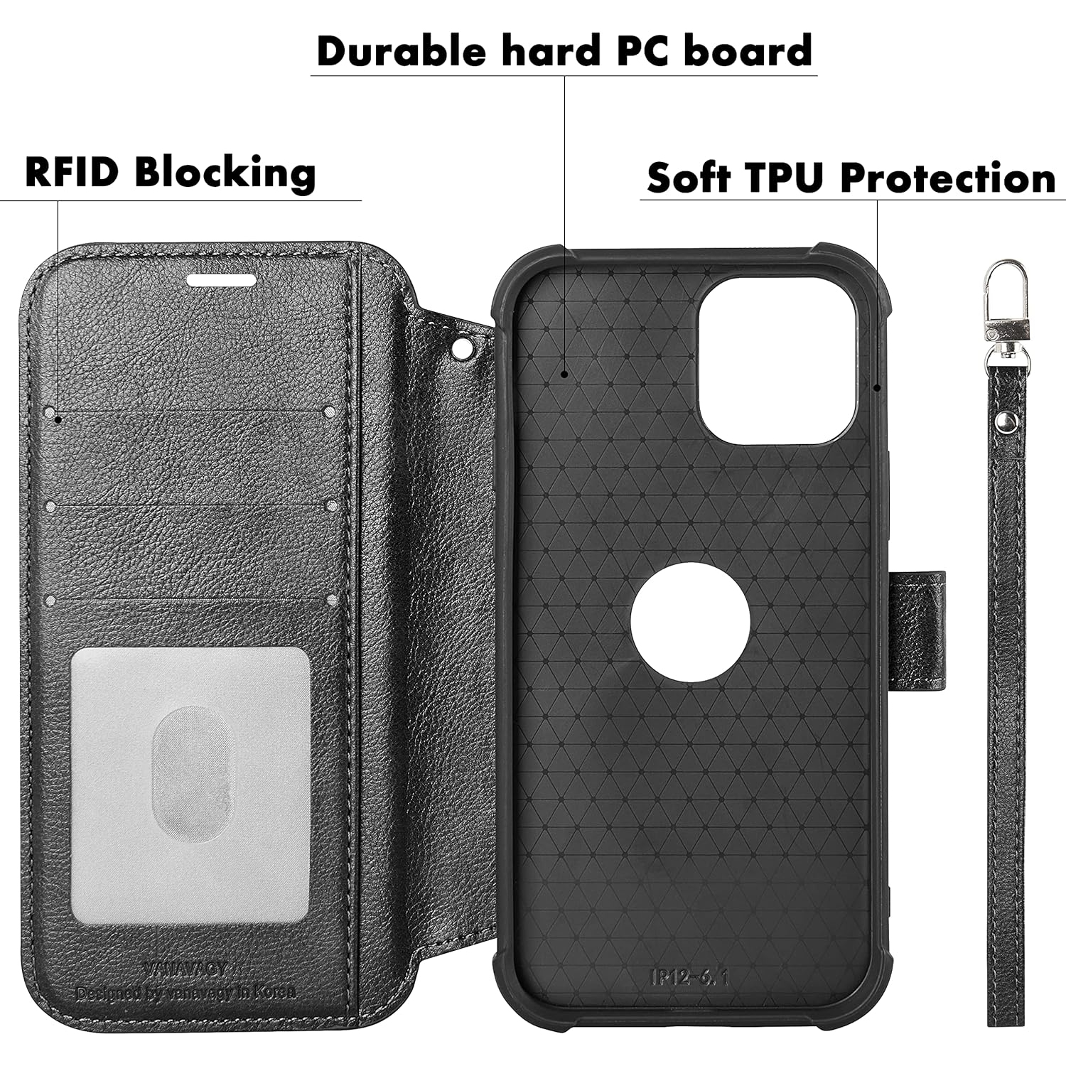 Wallet Case for iPhone 12/iPhone12 Pro 4G for Women and Men,RFID Flip Leather Cover with Wrist Supports