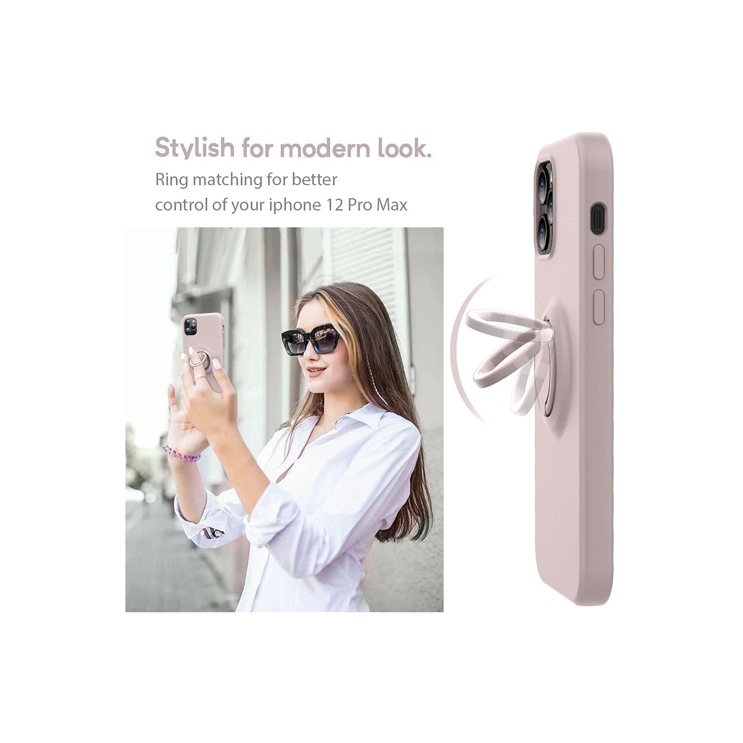 Compatible with iPhone 12 Pro Max Phone Case 6.7 inch with Ring Kickstand | Super Soft Microfiber Lining |