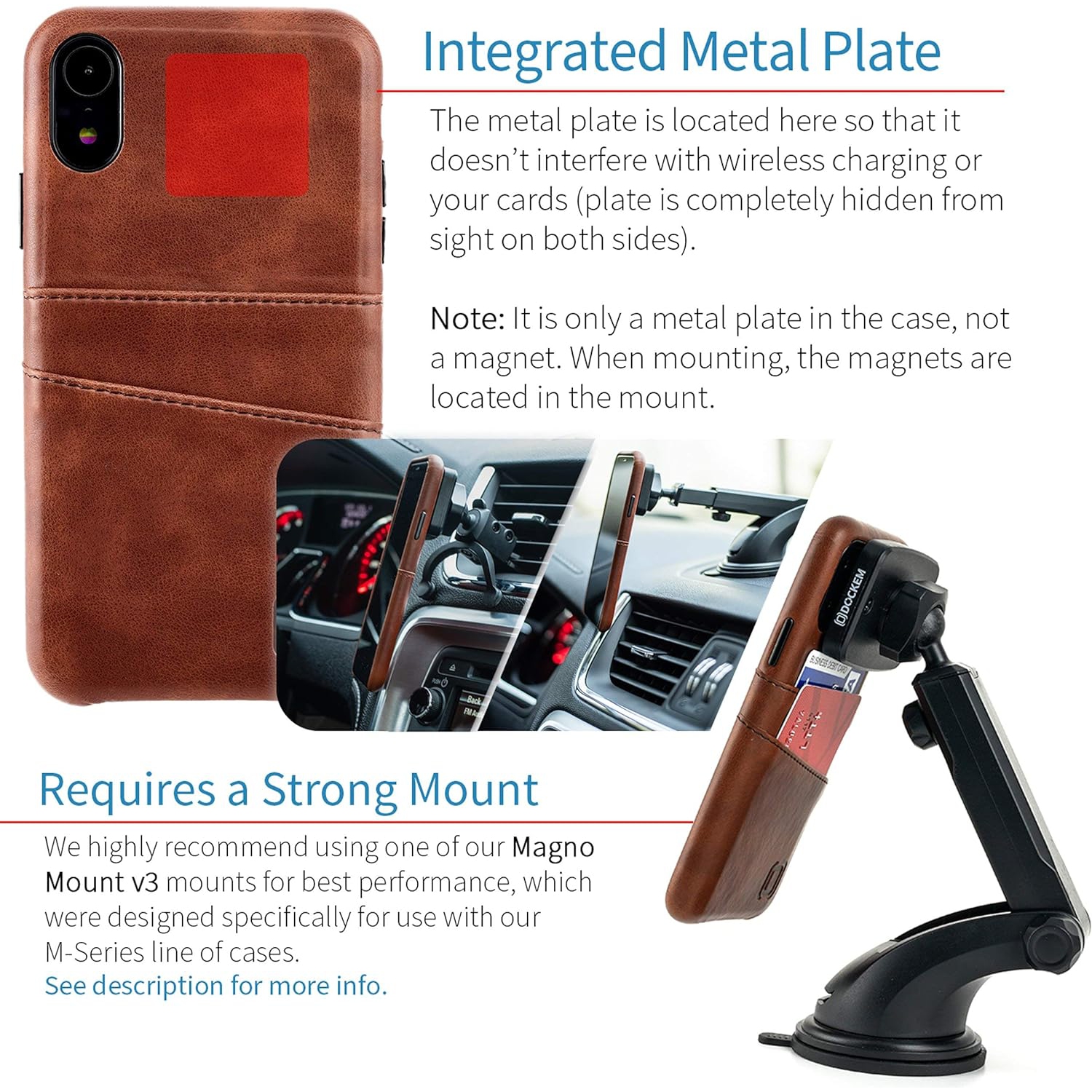iPhone XR Wallet Case: Built-in Metal Plate for Magnetic Mounting & 2 Credit Card Holders (6.1" Exec M2,