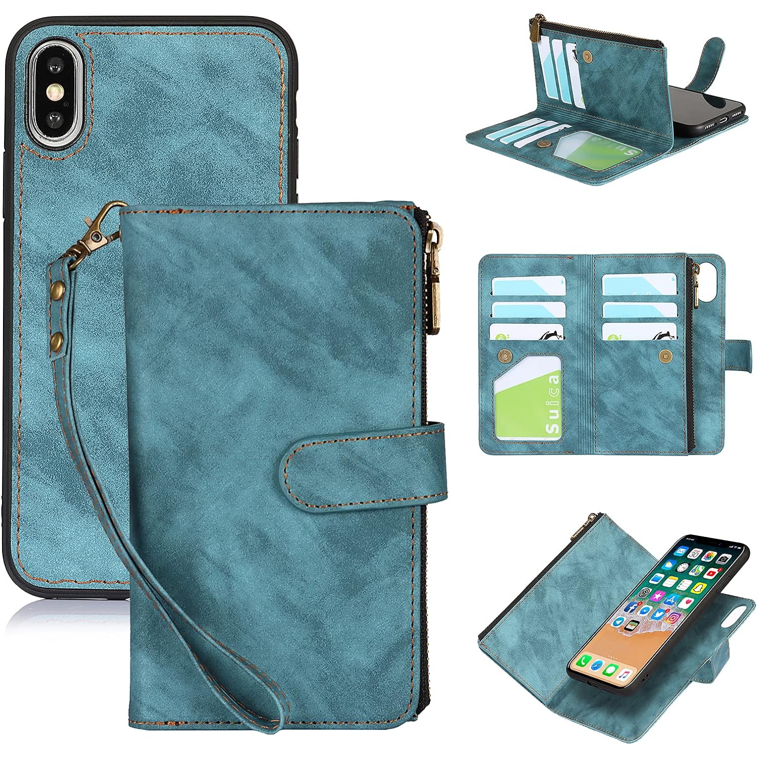 for iPhone X/iPhone Xs Wallet Case,2 in 1 Detachable Flip Wallet Case with Zipper [Premium Leather][6 Card