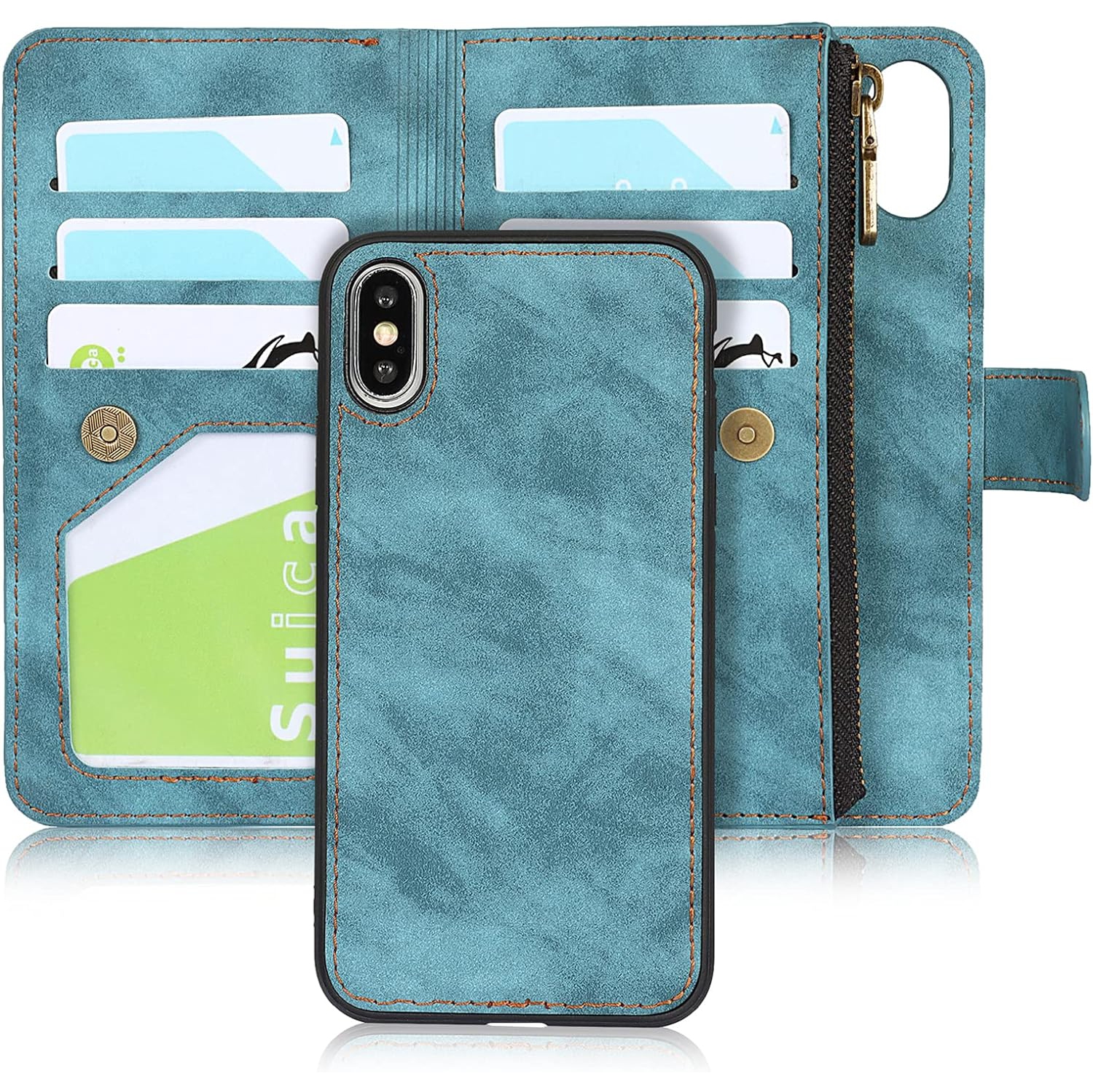 for iPhone X/iPhone Xs Wallet Case,2 in 1 Detachable Flip Wallet Case with Zipper [Premium Leather][6 Card