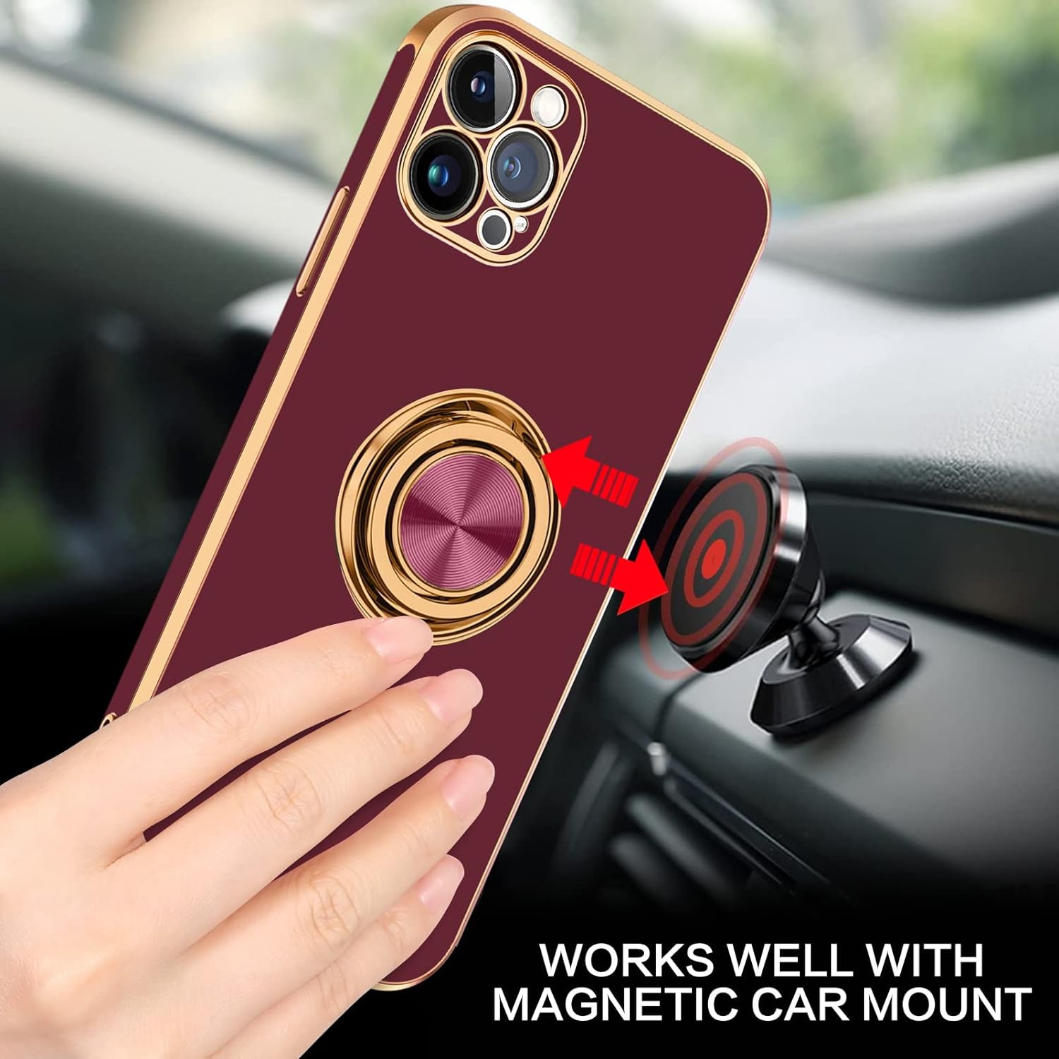 iPhone 13 Pro Case, Case iPhone 13 Pro, Ring Holder Edge Plating Rotation Kickstand Soft Silicone TPU Bumper