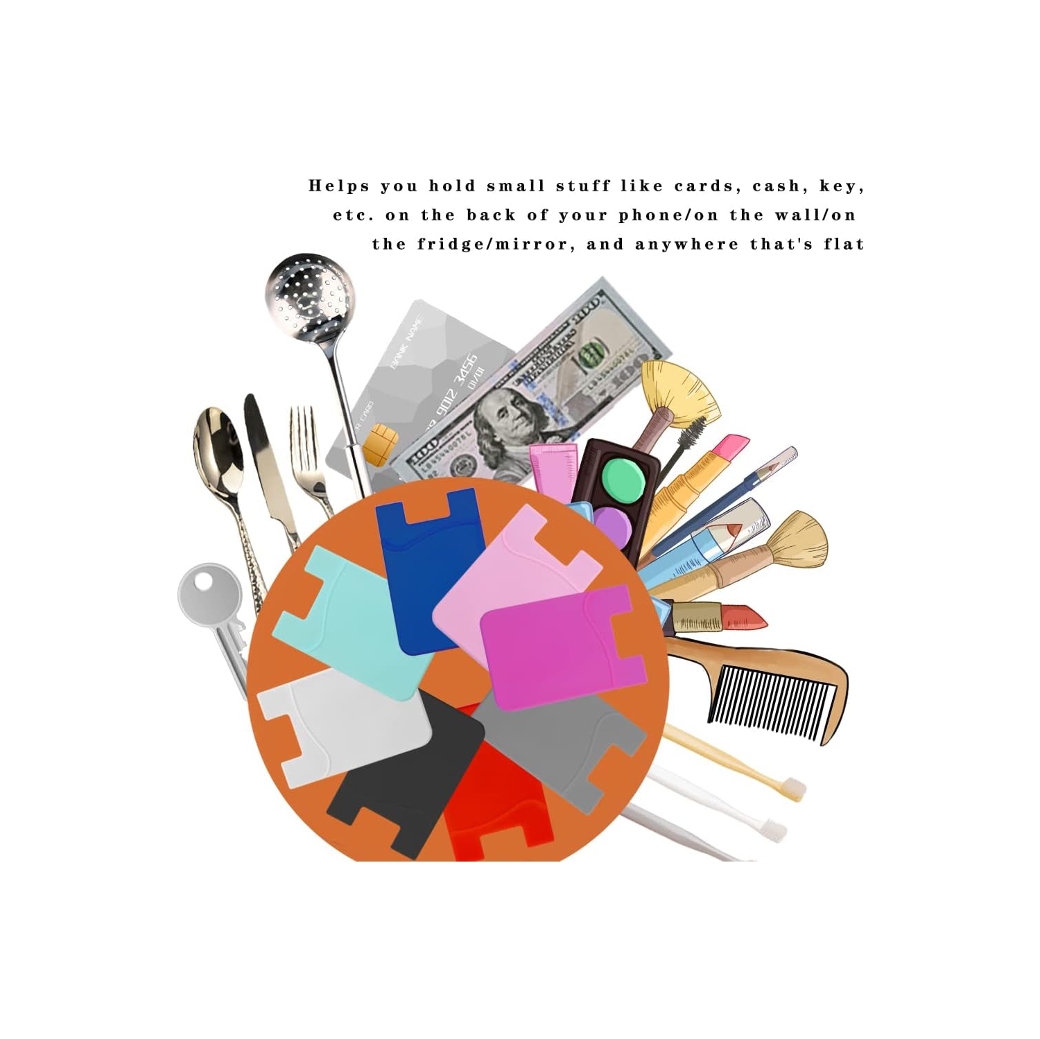 Porte-cartes pour téléphone adhésif pour étui pour téléphone, pochette en silicone pour cartes d’identité d’entreprise à l’arrière de iPhone, Android