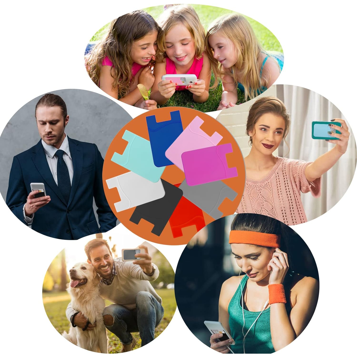 Porte-cartes pour téléphone adhésif pour étui pour téléphone, pochette en silicone pour cartes d’identité d’entreprise à l’arrière de iPhone, Android